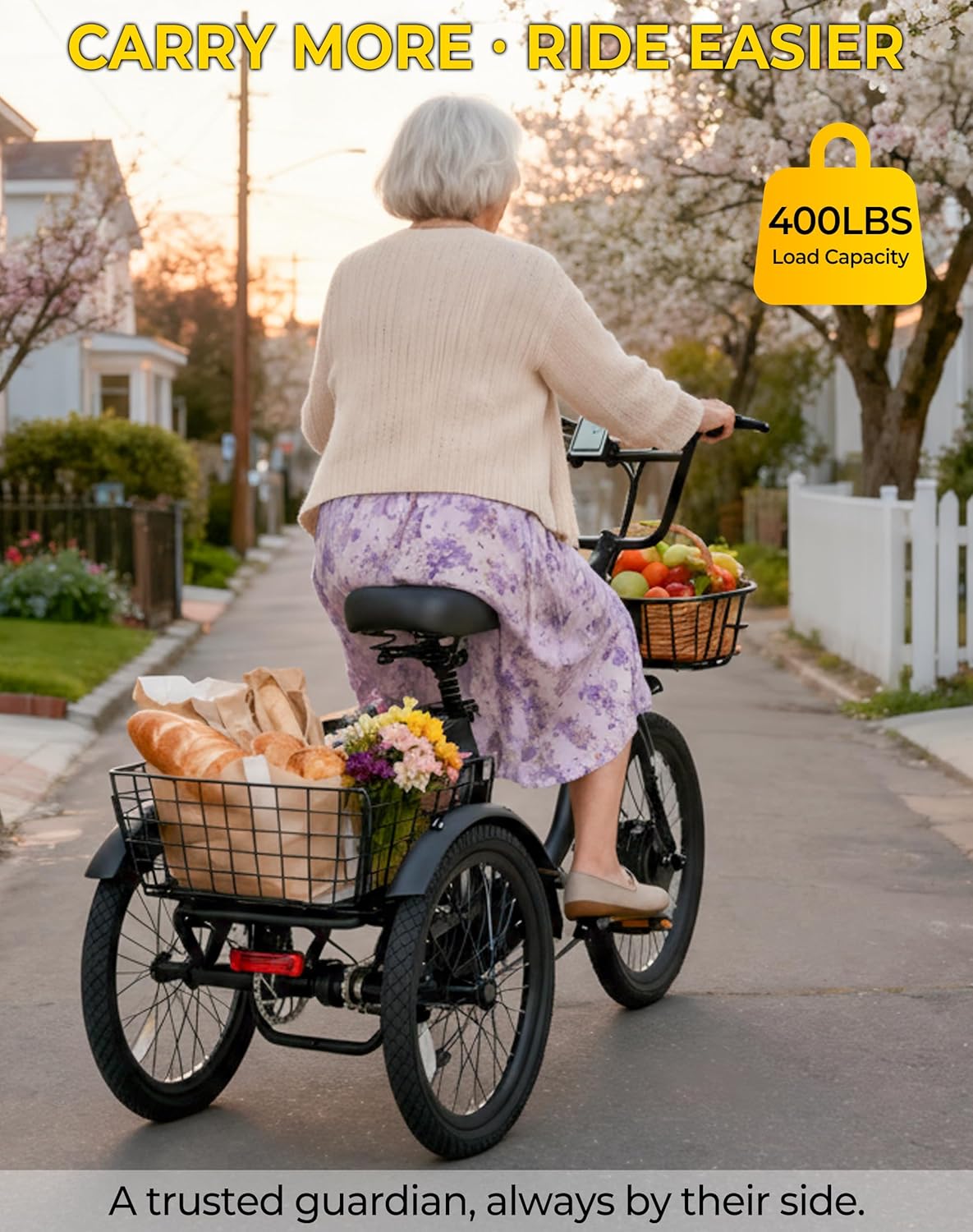 Skeri Electric Trike, 500W(Peak 1000W) Electric Tricycle for Adults, 20" Folding 3-Wheel Electric Bicycle, Step-Thru E Trike with 624WH Removable Battery and Large Basket, Black