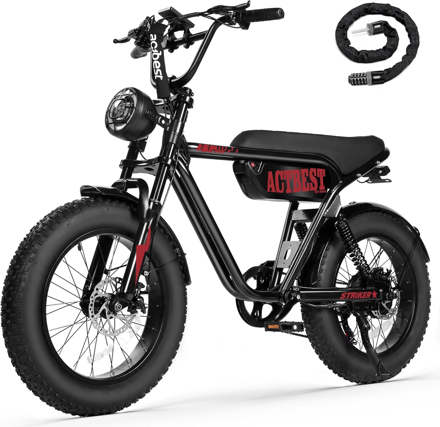 ACTBEST Blaze 16"/20" Fat Tire Electric Bike for Adults/Teens, 1200W/1500W Peak Motor, 25MPH/28MPH & 55-75 Miles Long Range, UL2849 Certified, Full Suspension All-Terrain eBike for Mountain,Snow,Sand