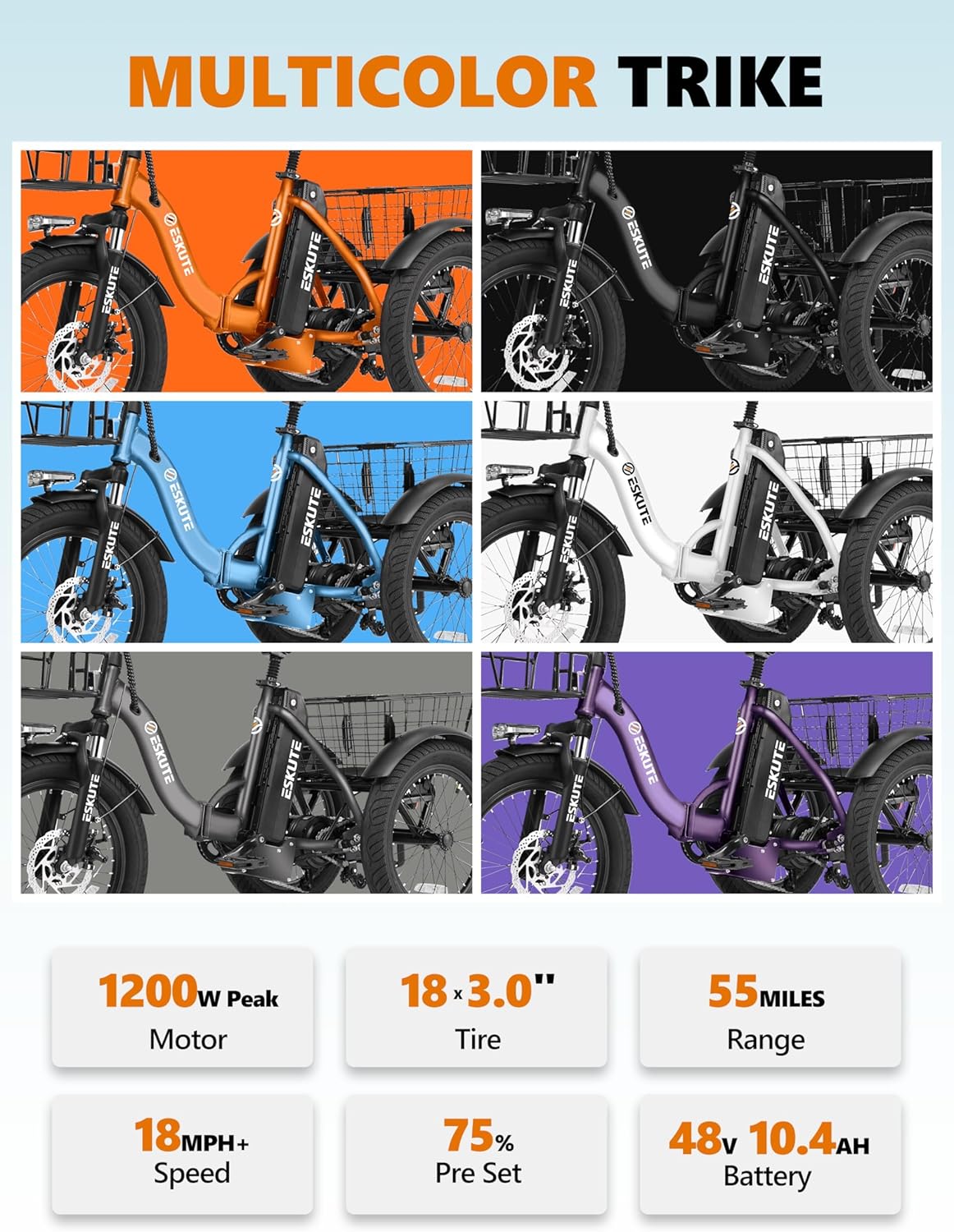 Adults Electric Trike Bike, 1200W Peak Motor & 499.2Wh Removable Battery,18x3.0 Fat Tire Foldable 3-Wheel E-Bike with Step-Thru Design, Up to 55 Miles, Gift for Parents