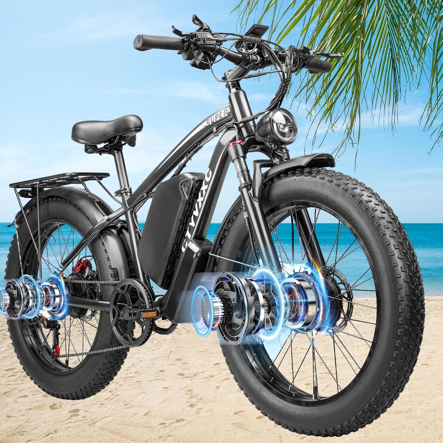 6000W Peak Dual Motor Ebike for Adults - 52V 34Ah Fast Electric Bike for Men Women 45 MPH,Up to 100 Miles,24" Fat Tire Lockable Suspension Electric Bicycle for Snow Off-Road Commuter Mountain E-Bike