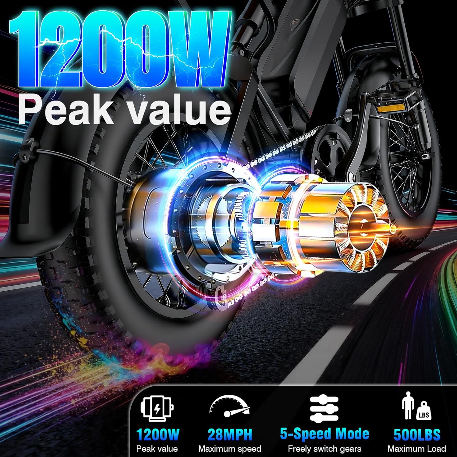 Retro-Style Electric Bicycle for Adults, 1200W Peak Power, 28MPH, 48V 18Ah Removable Battery, 35-Mile Range, 500LBS Load, All-Terrain Fat Tire e-Bike