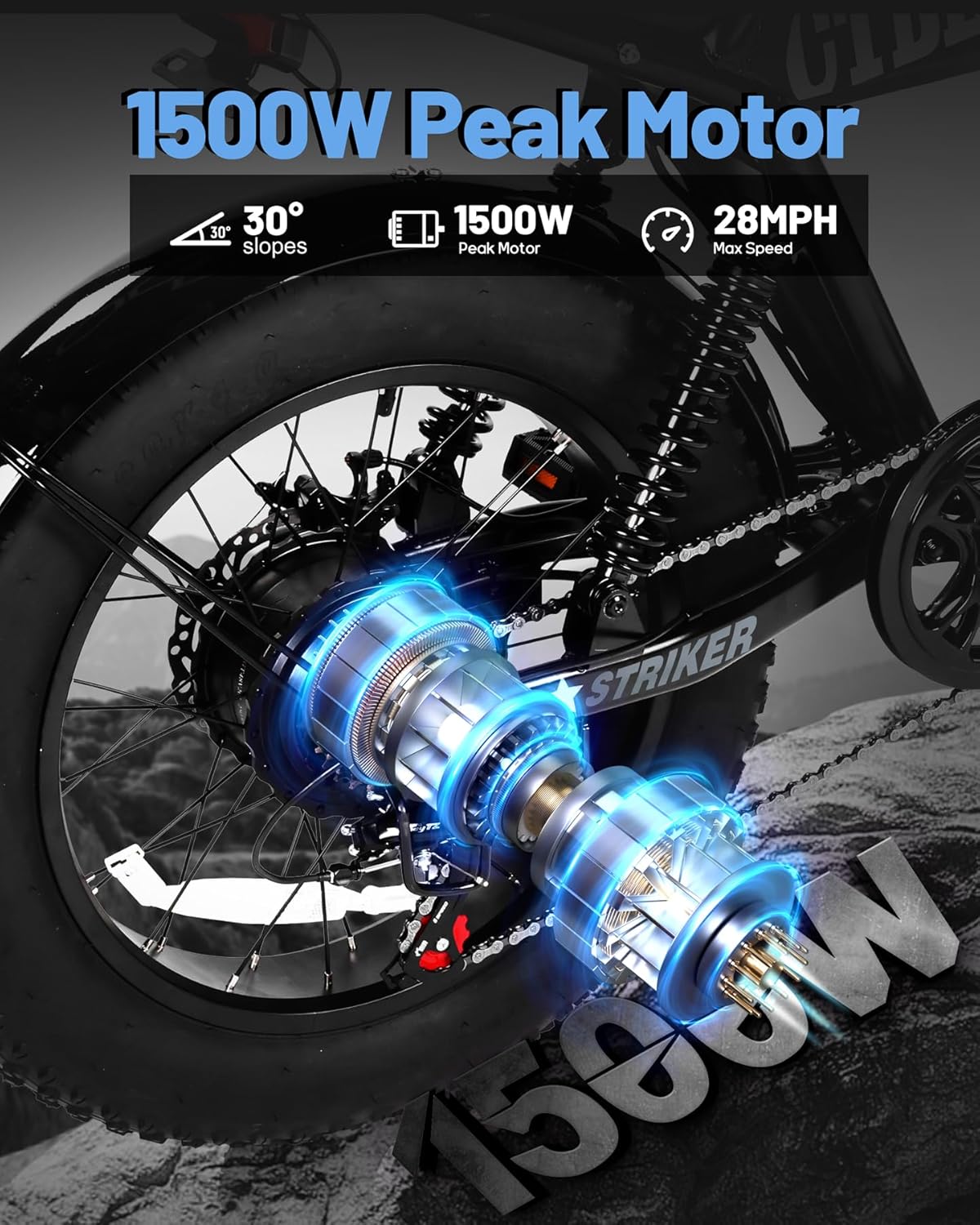 ACTBEST Blaze 16"/20" Fat Tire Electric Bike for Adults/Teens, 1200W/1500W Peak Motor, 25MPH/28MPH & 55-75 Miles Long Range, UL2849 Certified, Full Suspension All-Terrain eBike for Mountain,Snow,Sand