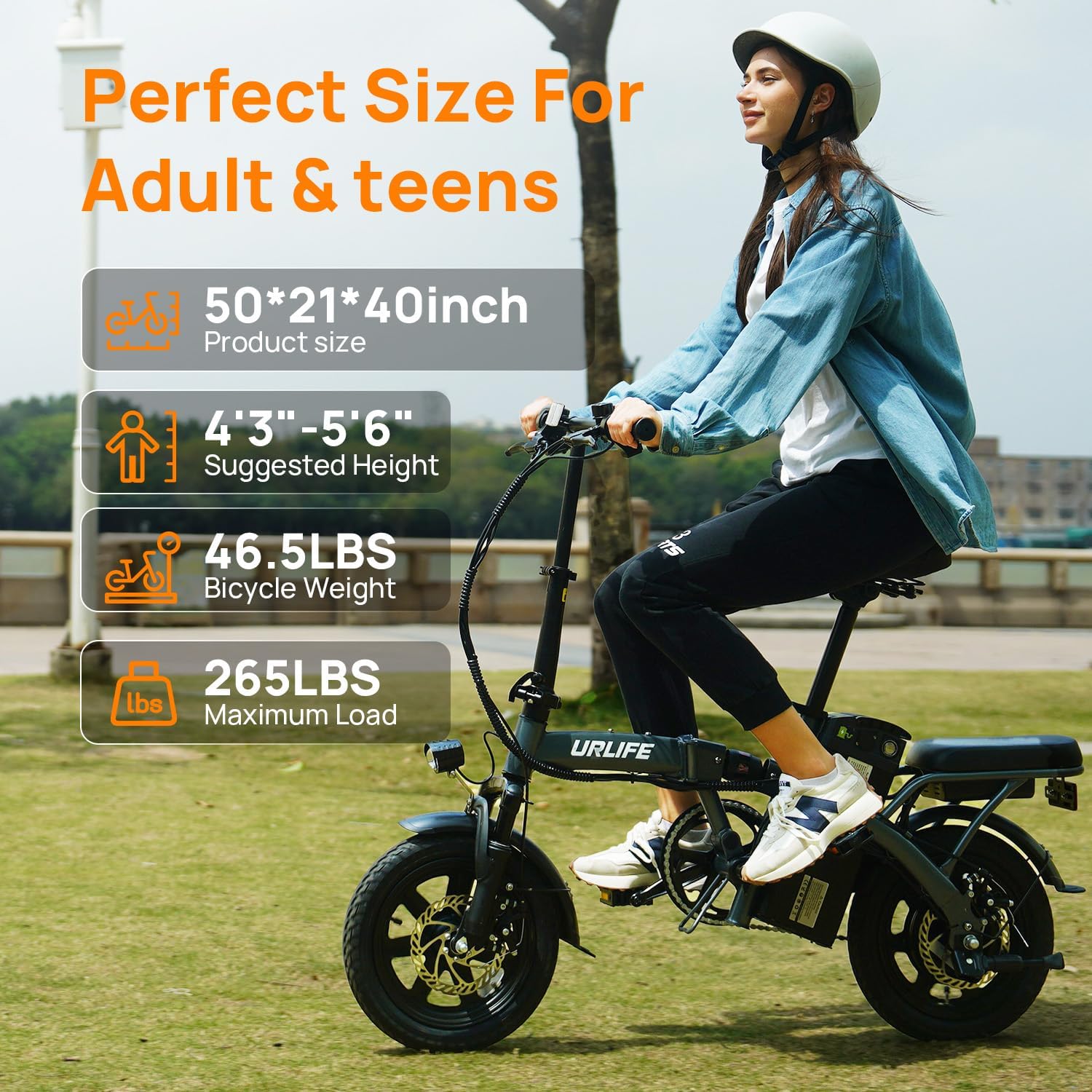 URLIFE Electric Bike for Adults, 14" Folding Electric Bike, 500W Peak Motor, 48V 375Wh Removable Battery, 20MPH, 40 Miles Long Range, Mini E Bikes for Adults and Teens, UL Certification