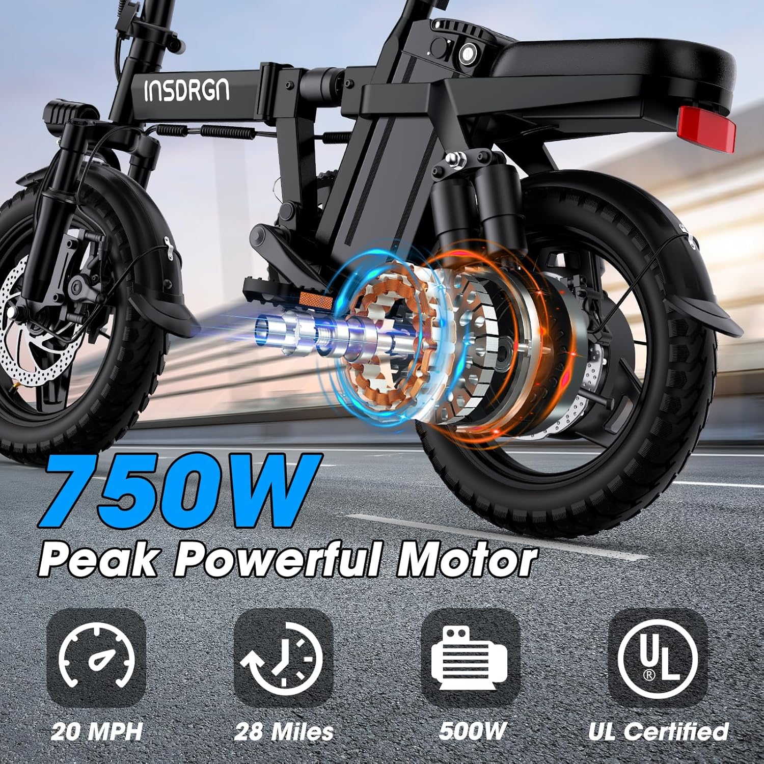Electric Bike for Adults,14" Folding Adult E Bike with 500W Motor,20 mph,28 Miles Range,Advanced 9-Point Suspension & Pro-Level 44.99% Brake Ratio,Removable Battery,UL 2849 Certified