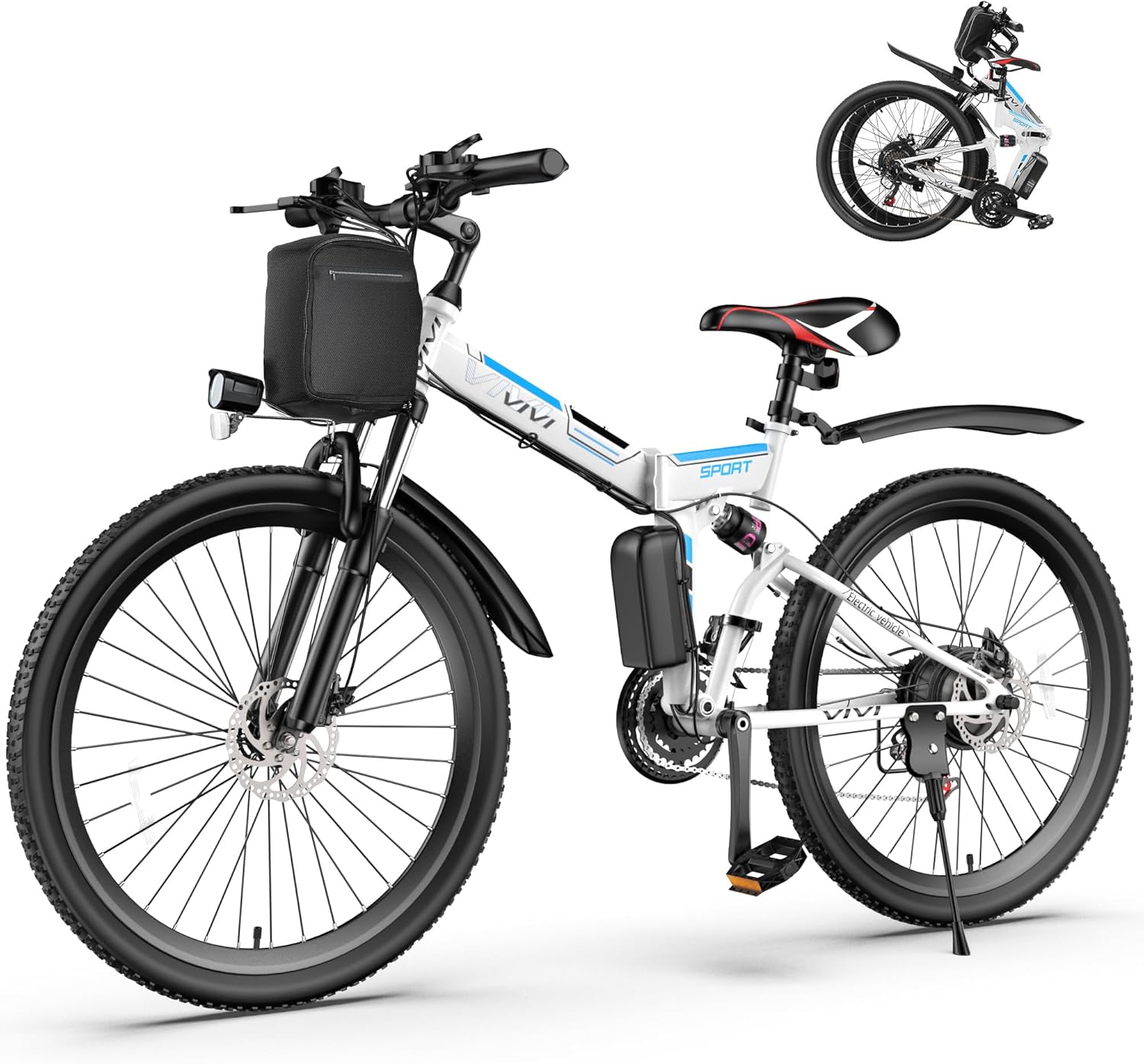 Vivi Electric Bike for Adults 1000W Peak Folding Electric Mountain Bike 26'' Commuter Ebike 22MPH Adult Electric Bicycles with Battery, LCD Display, Dual Shock Absorber, SGS Certified to UL2849