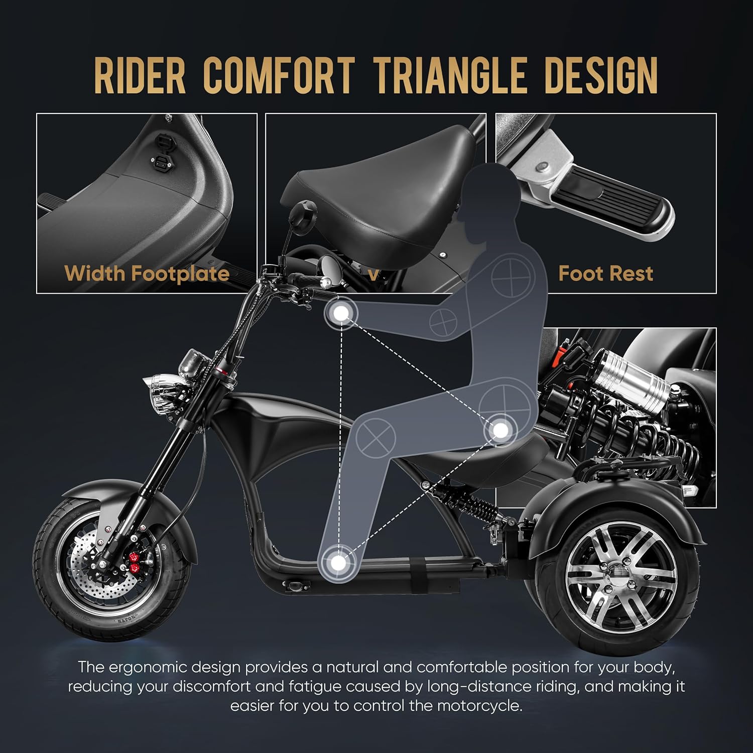 eAhora 2000W M1P Electric Trike for Adults 26MPH Electric Tricycle,40 Miles 60V 30AH Battery Full Hydraulic Suspension,3 Wheels Electric Motorcycle