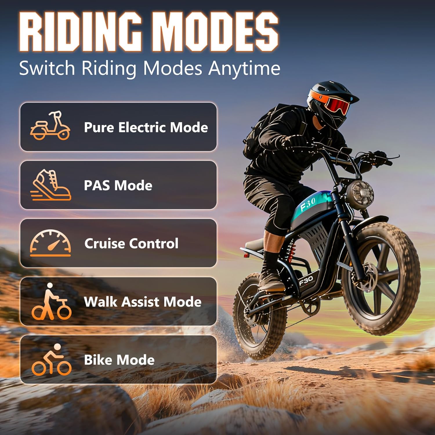 Electric Bike for Adults, Peak 1800W Motor, Up to 30MPH & 85 Miles PAS Range, NFC & Password Unlock, 48V 15AH Battery, 7 Speed Electric Dirt Bike, 20" Fat Tire Off-Road Ebike for Adventure
