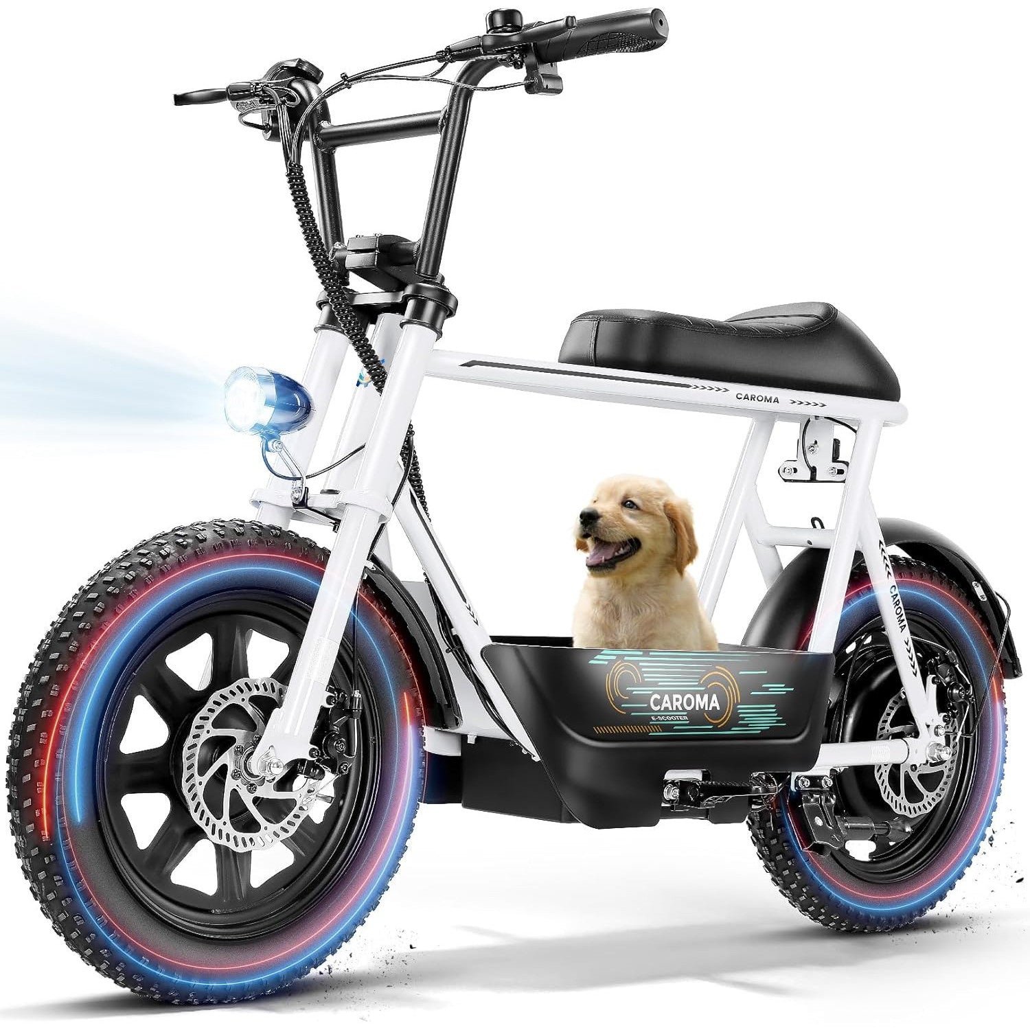 Caroma Peak 800W/1200W Electric Scooter with Seat,16 * 3" Fat Tire Ebike for All-Terrain,Max 25/30 Miles & 20MPH Electric Moped,Electric Motorcycle for Adults with Storage Basket for Cargo&Commuting