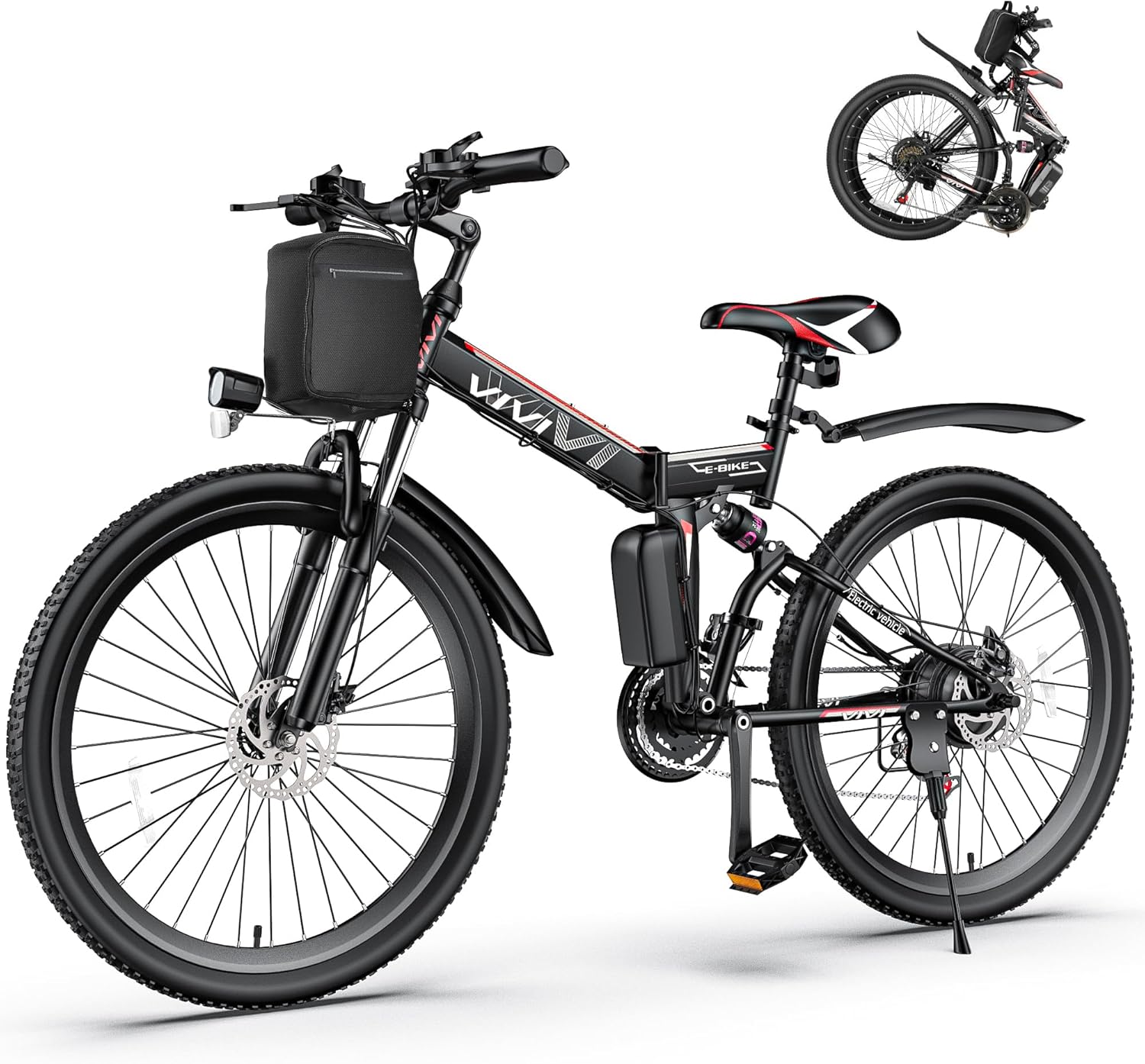 Vivi Electric Bike for Adults 1000W Peak Folding Electric Mountain Bike 26'' Commuter Ebike 22MPH Adult Electric Bicycles with Battery, LCD Display, Dual Shock Absorber, SGS Certified to UL2849
