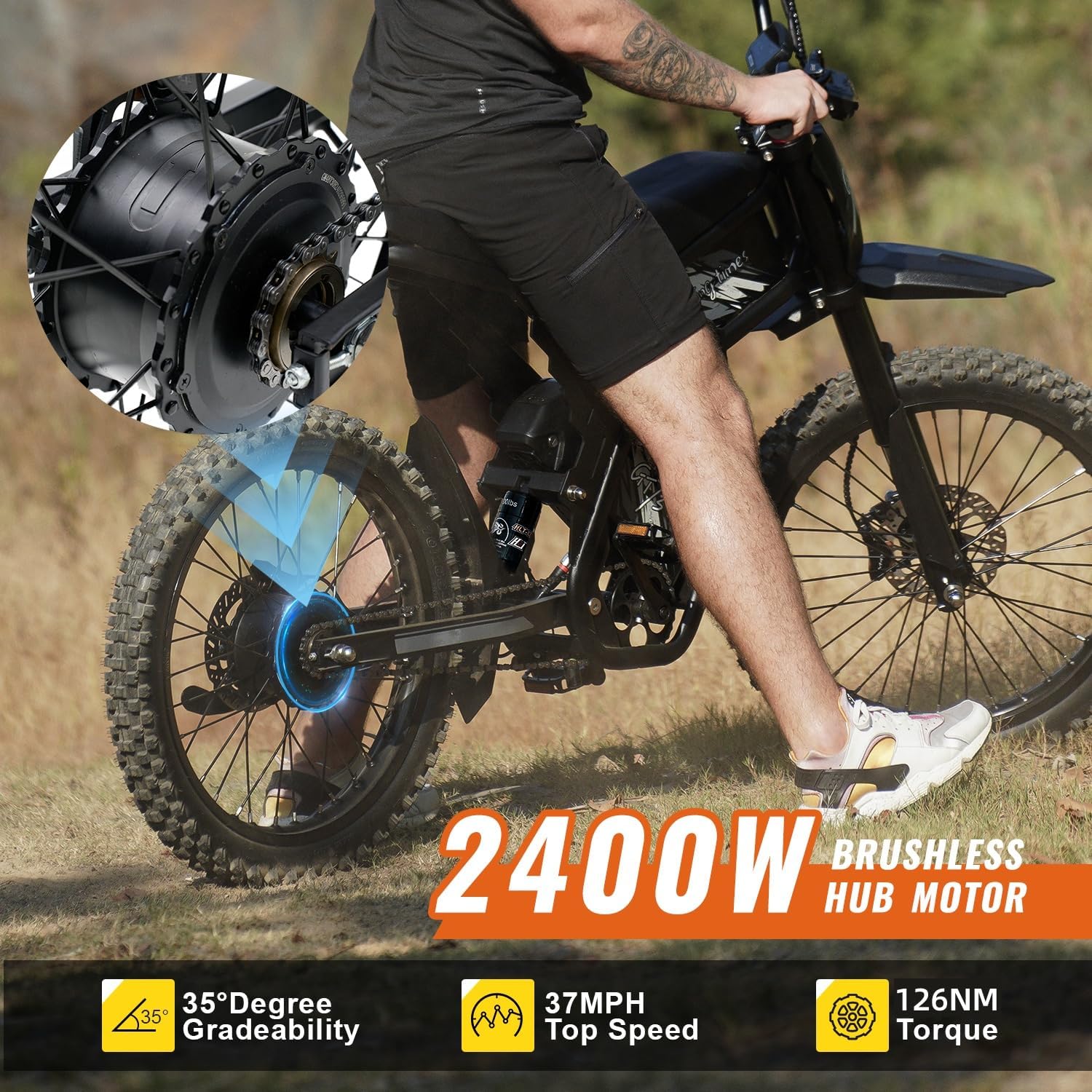 Winter Electric Dirt Bike for Adults, Upgraded 3000W 60V 50MPH //2400W 48V 37MPH Dirtbike, 36.4AH Dual Battery Ebike Up to 85 Miles, 25" Motorcycle Tire, UL2849 All Terrain for Mountains, Snow, Sand