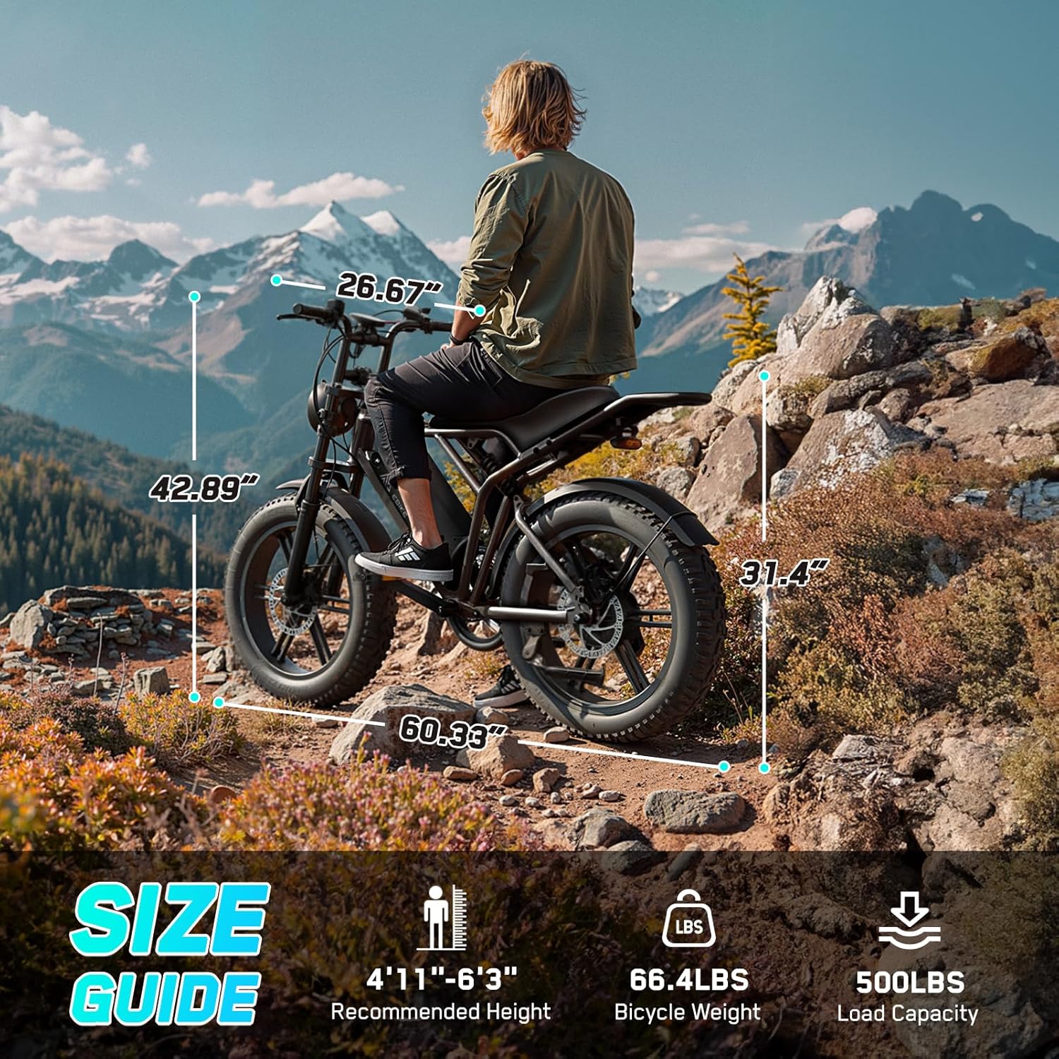 TST Electric Bike for Adults, 1500W Peak Motor 28 MPH 60/100 Miles Fat Tire Ebike with 48V 15Ah/25Ah Removable Battery, 20" Electric Dirt Bike Hydraulic Suspension and 7-Speed
