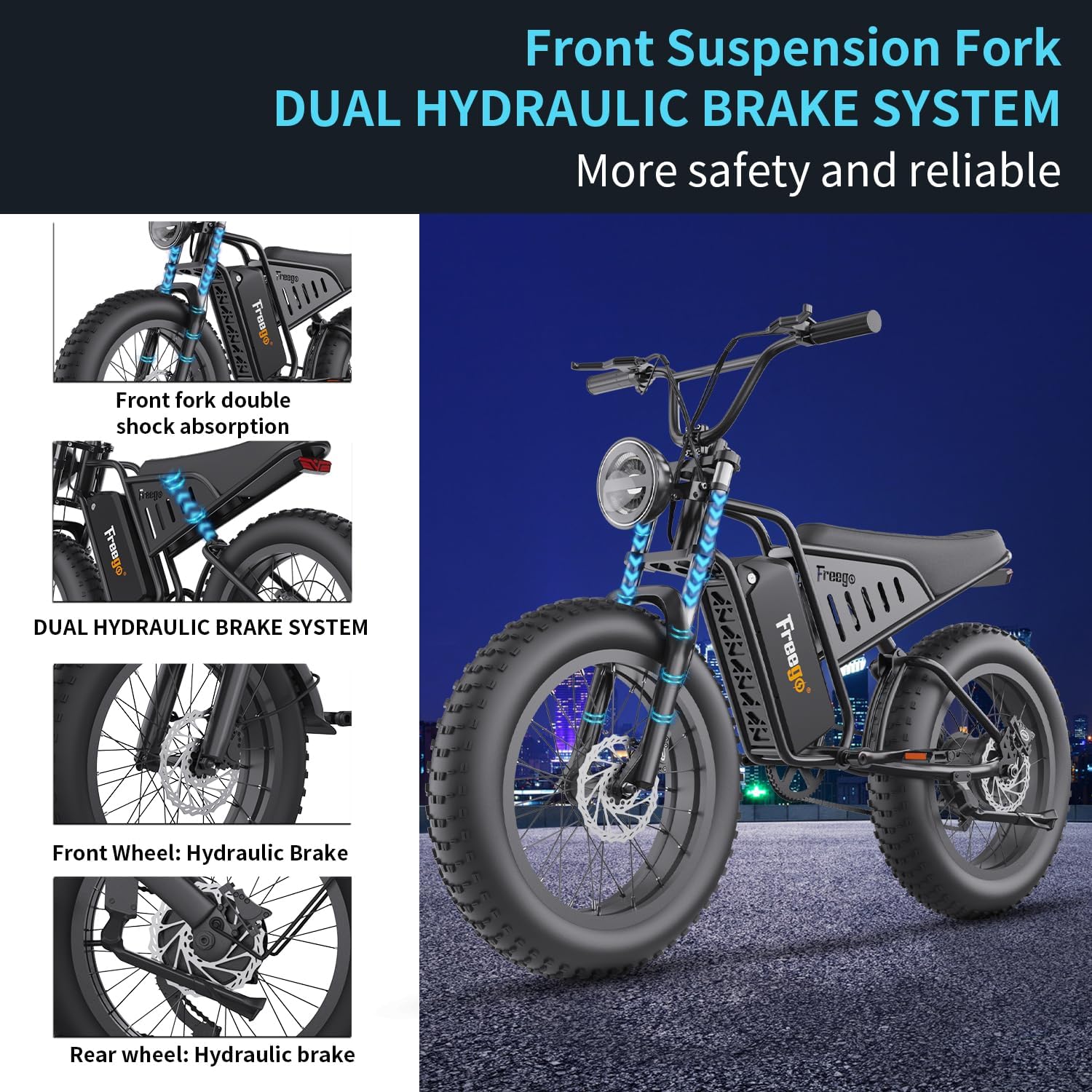 Freego Electric Dirt Bike, Electric Motorcycle for Adults 1400W(Peak) Motor 48V/22.5Ah Removable Battery, 30MPH Electric Motorcycle, 7-Speed, 20" x4 Fat Tires Off-Road Electric Mountain Ebike Bike