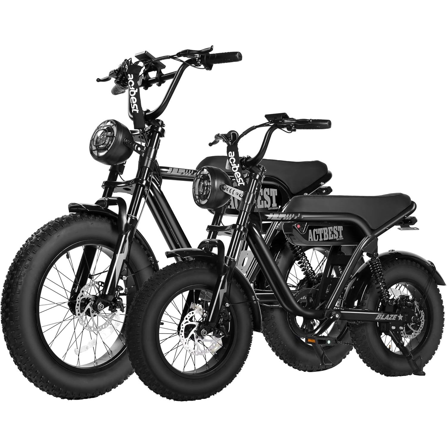 ACTBEST Blaze 16"/20" Fat Tire Electric Bike for Adults/Teens, 1200W/1500W Peak Motor, 25MPH/28MPH & 55-75 Miles Long Range, UL2849 Certified, Full Suspension All-Terrain eBike for Mountain,Snow,Sand