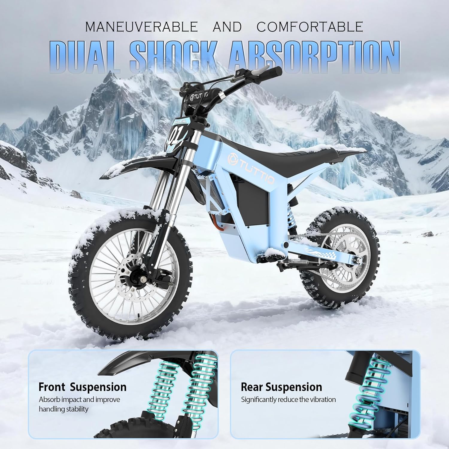 Tuttio Soleil01-GB E-Dirt-Bike - Peak 3000W 37MPH Electric-Bike with 48V 21Ah Battery, 14"/12" Fat Tire Electric Motocycle, Off-Road Ebike for Adults-Teens-Boys-Girls Age 13+ (USA Warehouse)