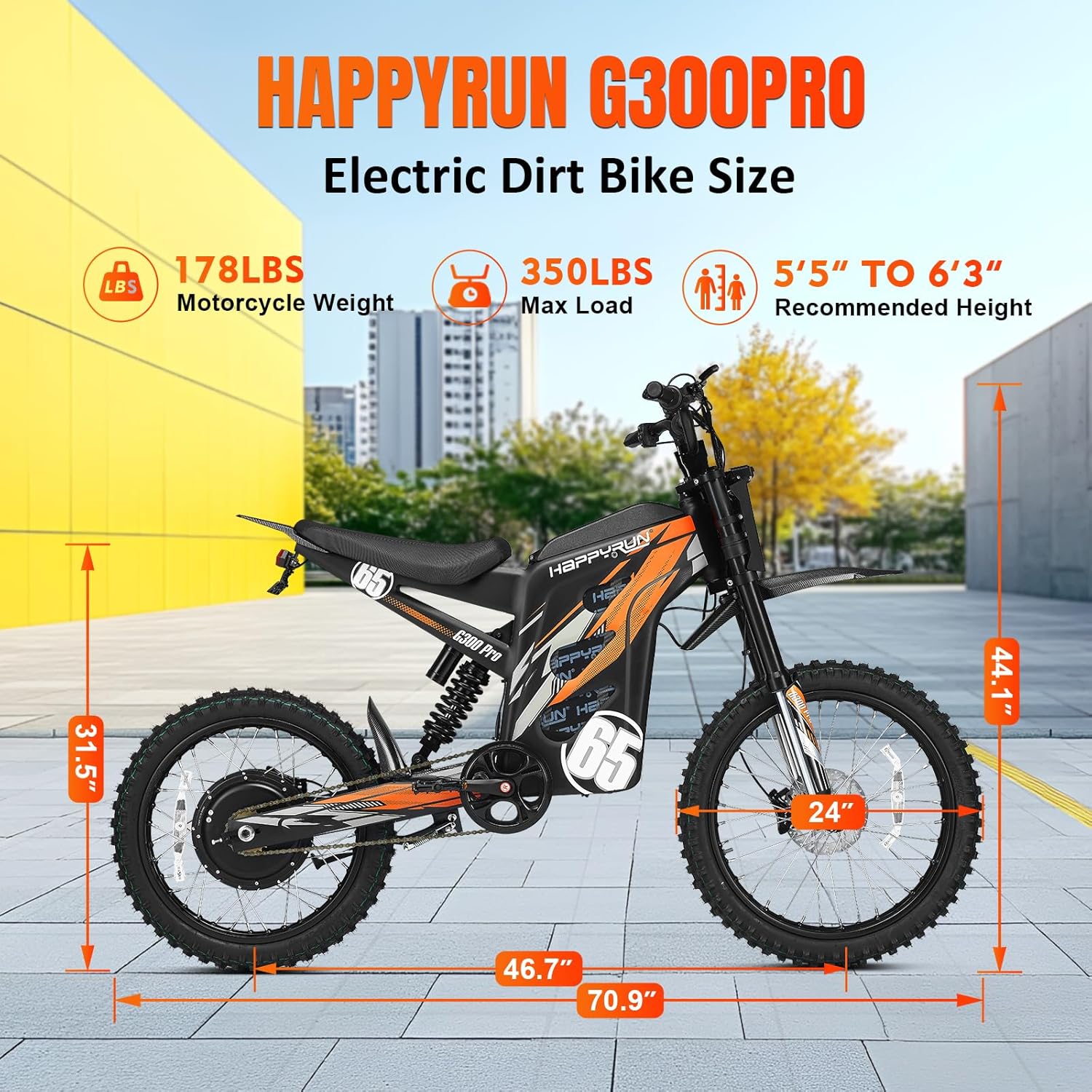 HAPPYRUN G300 Pro Electric Dirt Bike for Adults, 6500W Motor - 45° Slope, 50 MPH and 60-Mile Range 72V/30Ah Removable Battery, Hydraulic Brakes & Full Suspension Electric Motorcycle