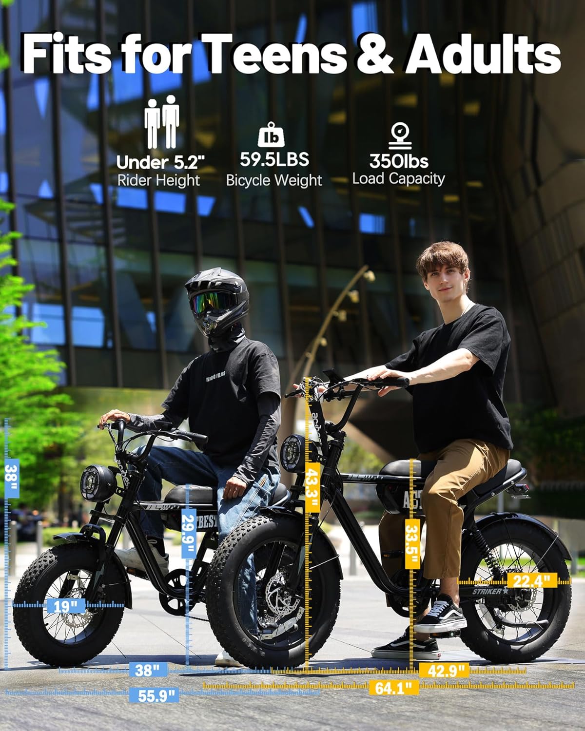 ACTBEST Blaze 16"/20" Fat Tire Electric Bike for Adults/Teens, 1200W/1500W Peak Motor, 25MPH/28MPH & 55-75 Miles Long Range, UL2849 Certified, Full Suspension All-Terrain eBike for Mountain,Snow,Sand