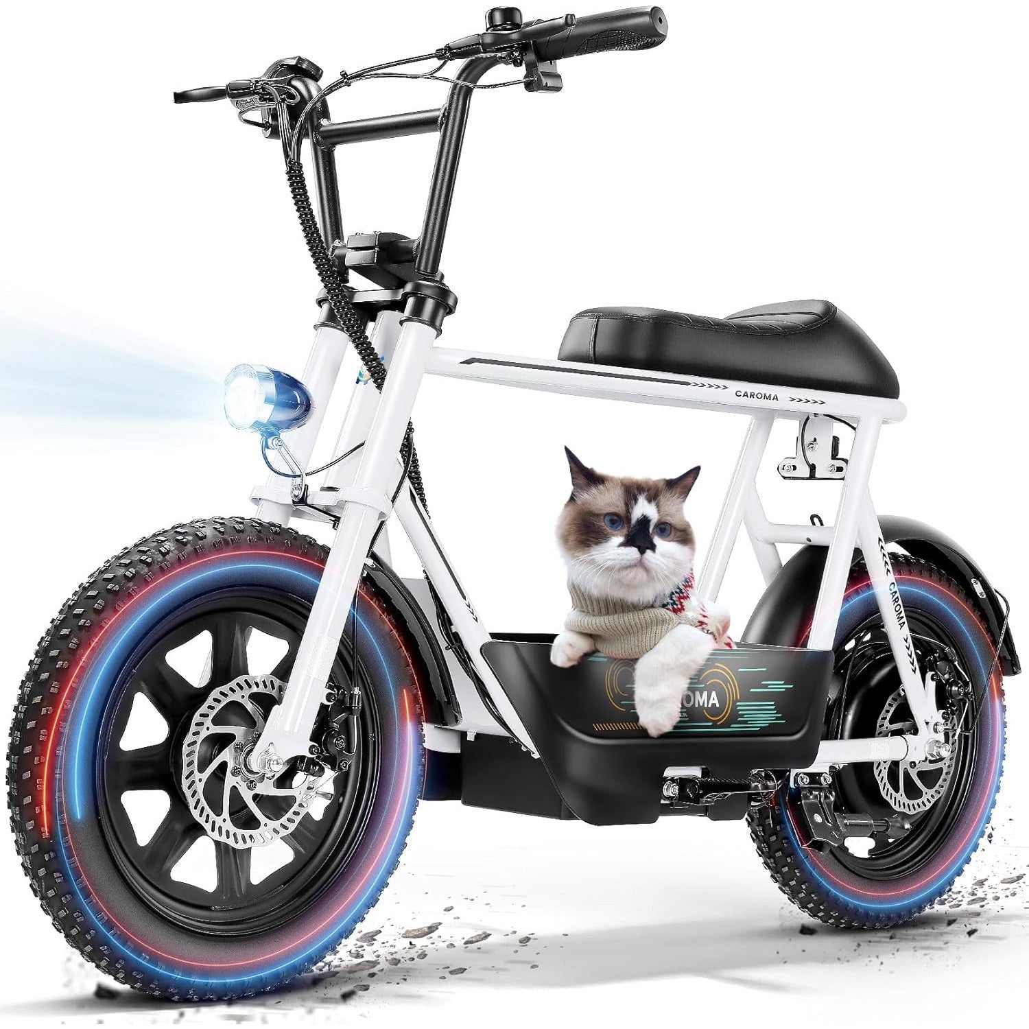 Caroma Peak 800W/1200W Electric Scooter with Seat,16 * 3" Fat Tire Ebike for All-Terrain,Max 25/30 Miles & 20MPH Electric Moped,Electric Motorcycle for Adults with Storage Basket for Cargo&Commuting