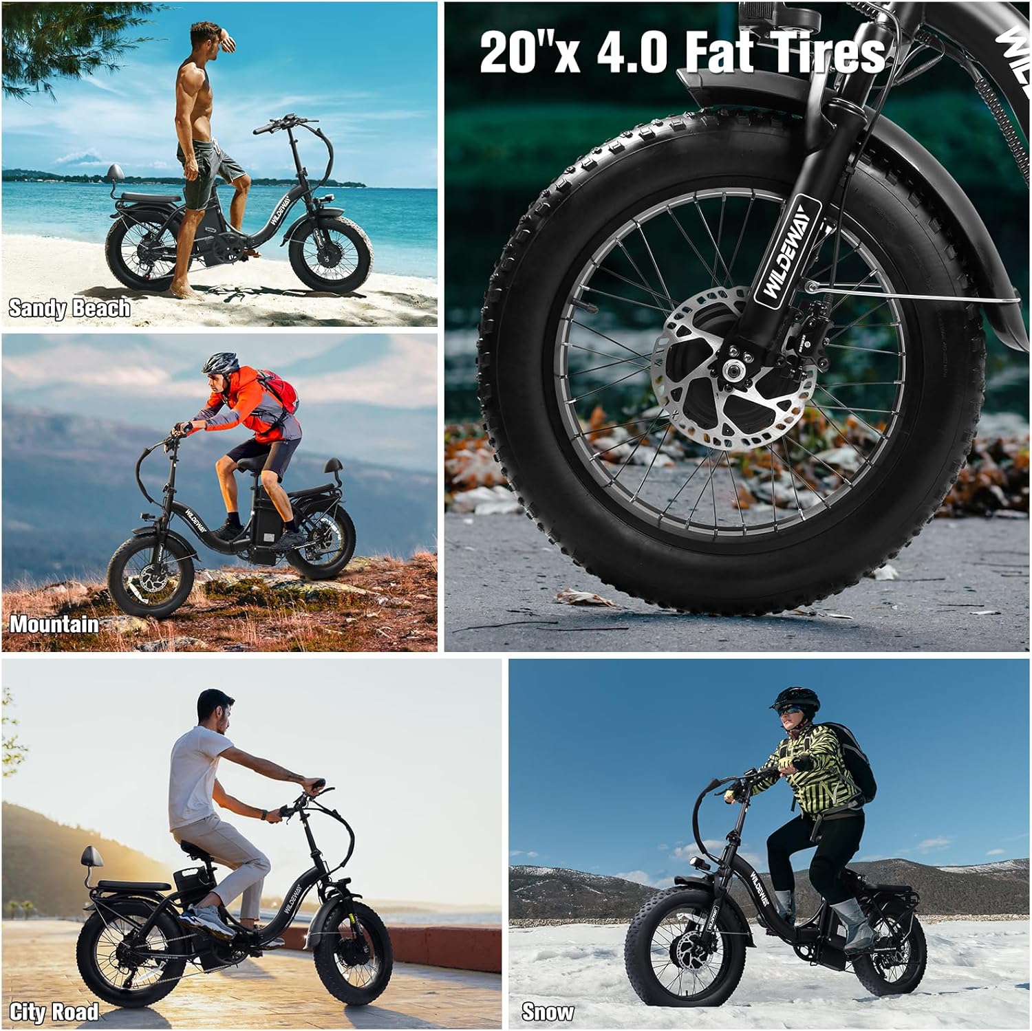Wildeway Folding Electric Bike for Adults,2000W Dual Motor Ebike 20x4.0 Fat Tire All-Terrain 28MPH,48V 32Ah/60Ah Removable Battery,7-Speed,Dual Hydraulic Disc Brake,City Commuting Delivery Bicycle