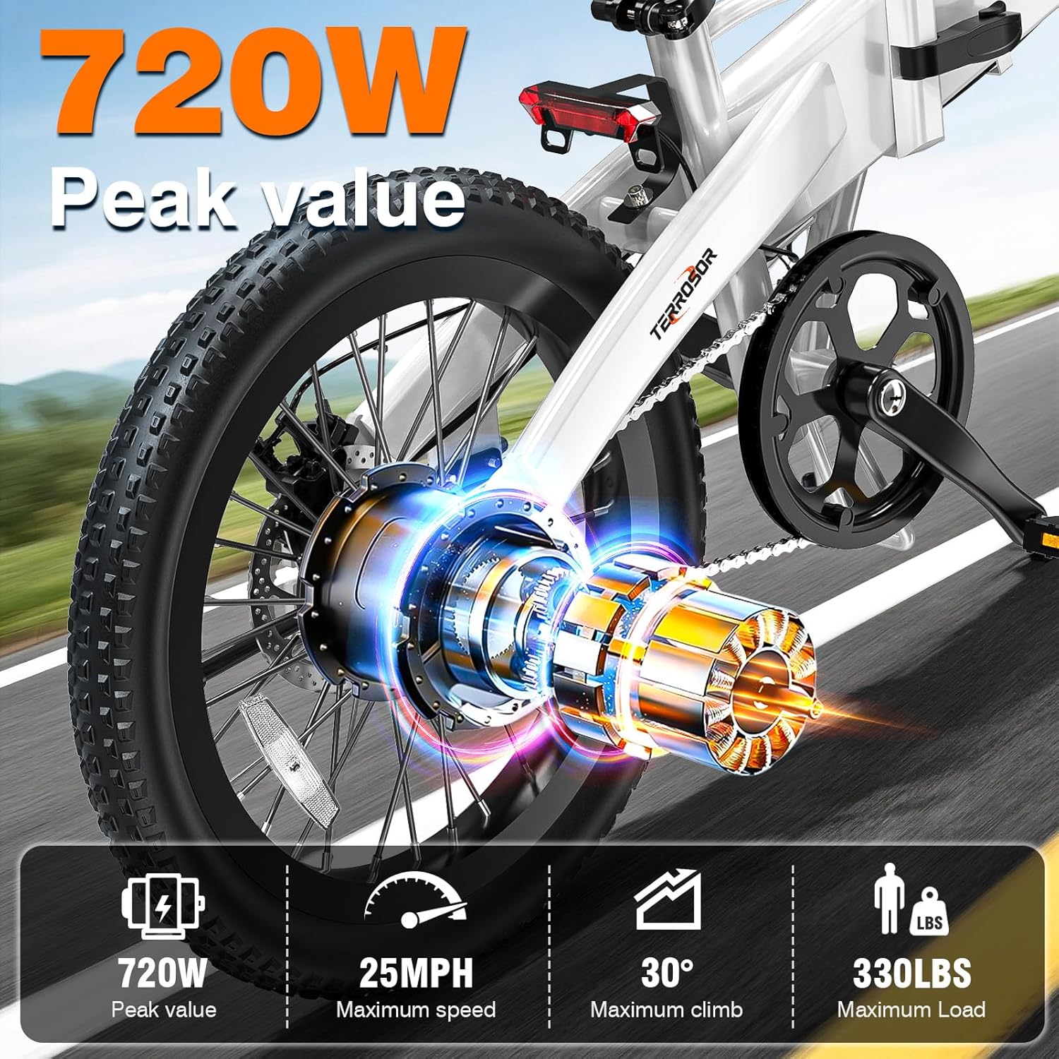 Folding Electric Bike for Adults & Teens, 20" Fat Tire Foldable Ebike with 720W Peak Motor, 25MPH, 375Wh Removable Battery, 50 Miles Range, 5-Level Pedal Assist, Commuter Electric Bicycle