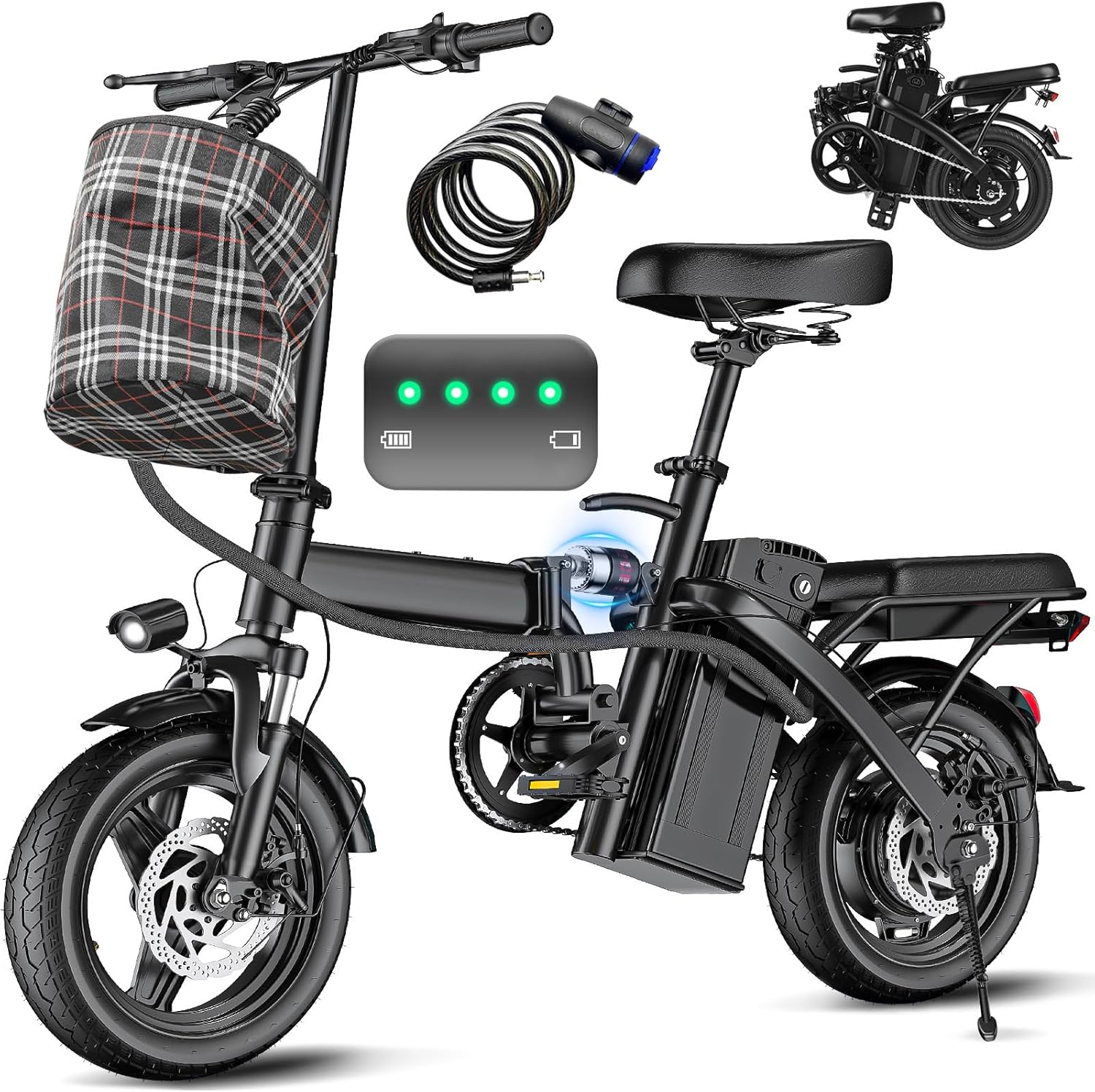 Electric Bike for Adults and Teens, 560W Motor 24MPH Compact Commuter Folding Ebike, 32 Miles Range, 48V 10Ah Battery, 3-Level Pedal Assist, 14" Foldable Mini Electric Bicycle, UL 2849 Certified