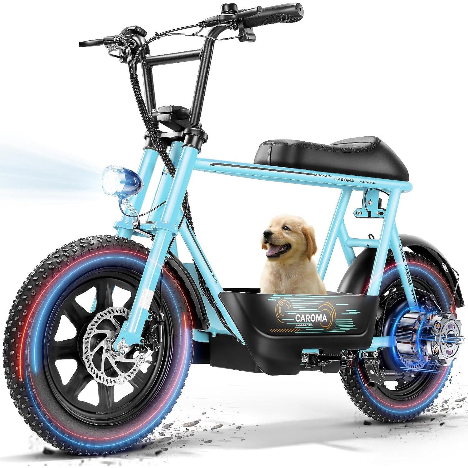 Caroma Peak 800W/1200W Electric Scooter with Seat,16 * 3" Fat Tire Ebike for All-Terrain,Max 25/30 Miles & 20MPH Electric Moped,Electric Motorcycle for Adults with Storage Basket for Cargo&Commuting