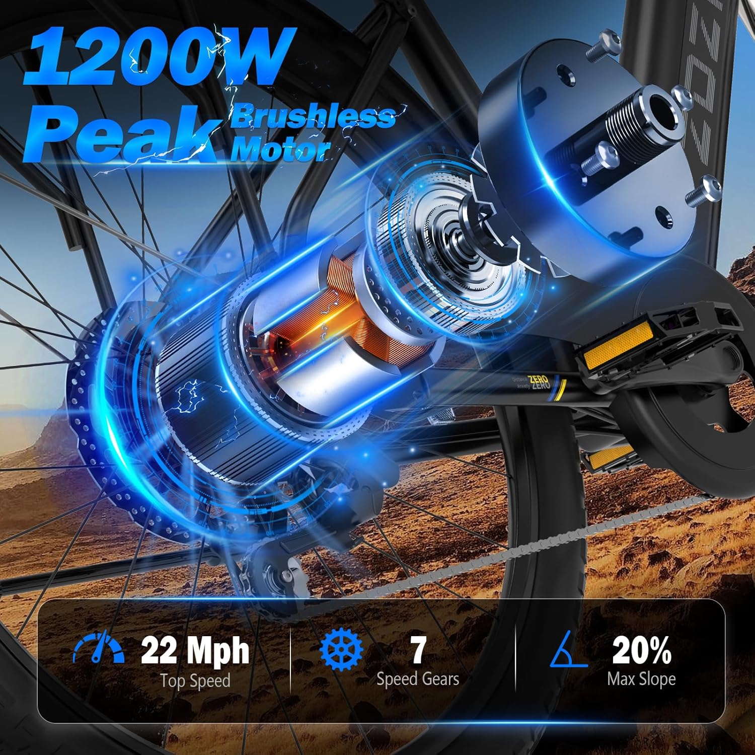 Electric Bike for Adults 26'', 1200W Peak Motor, 65 Miles Max Range E Bike for Adults with 7-Speed, 48V Removable Battery, Front Suspension, Adult Electric Bicycle for Commute Beach Snow