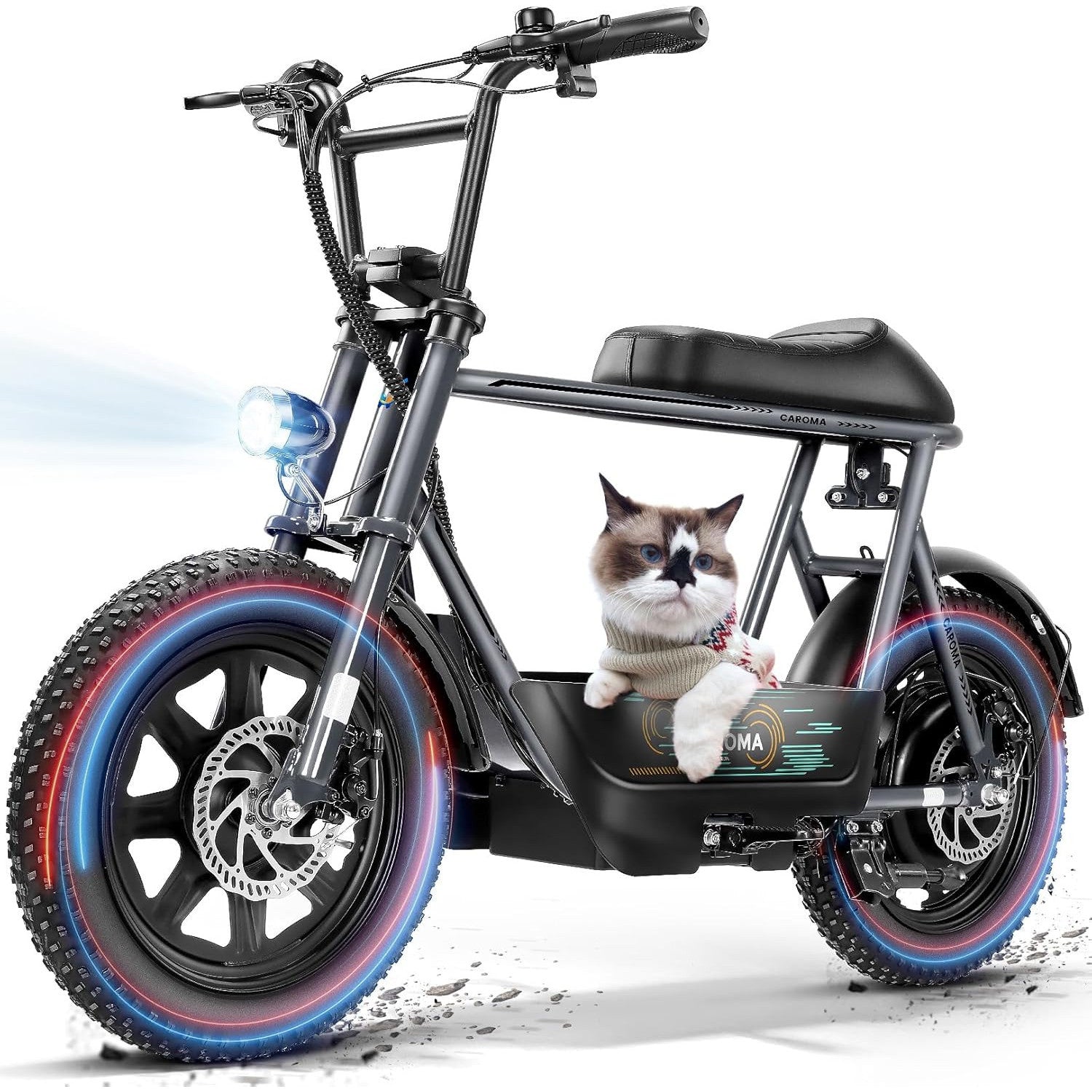 Caroma Peak 800W/1200W Electric Scooter with Seat,16 * 3" Fat Tire Ebike for All-Terrain,Max 25/30 Miles & 20MPH Electric Moped,Electric Motorcycle for Adults with Storage Basket for Cargo&Commuting