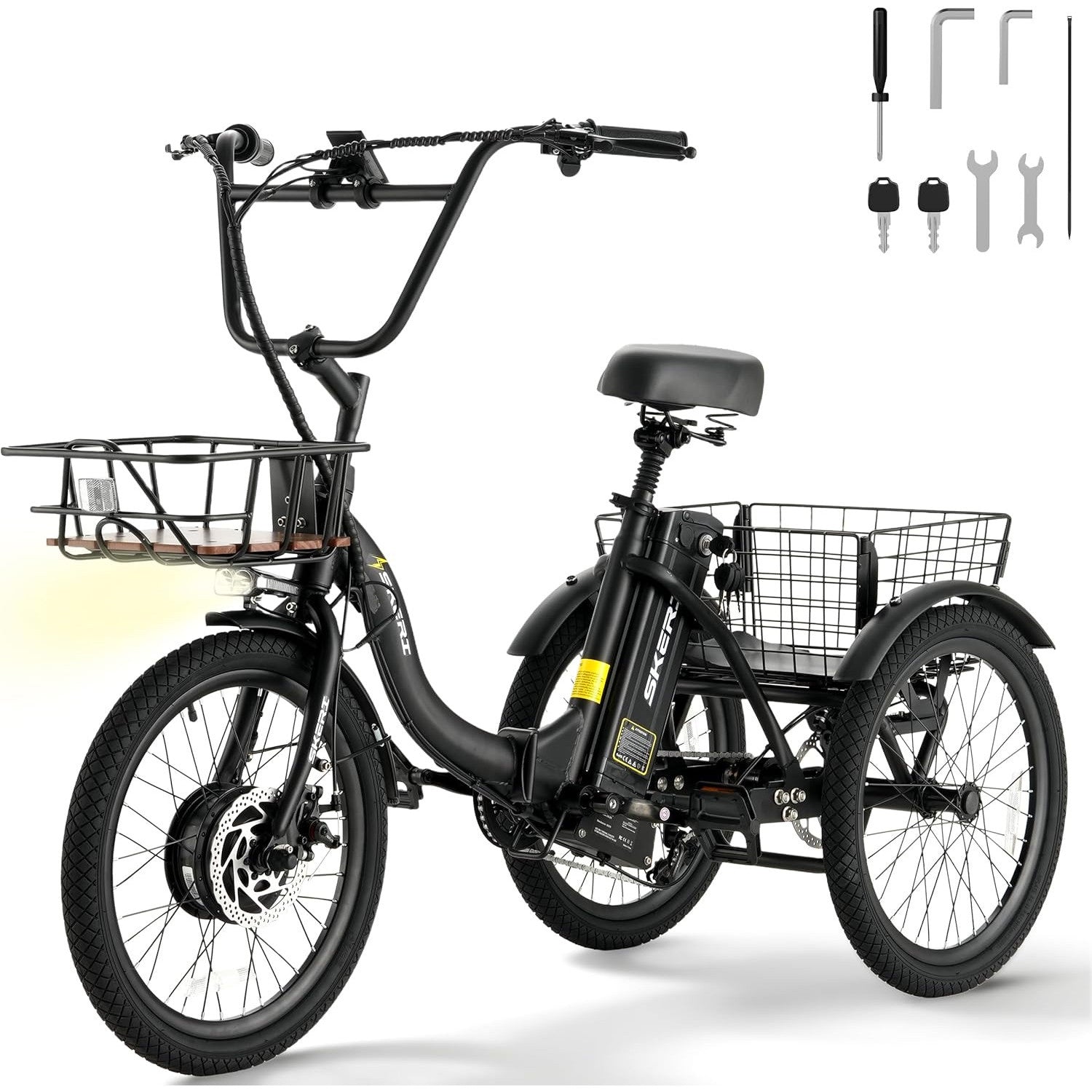 Skeri Electric Trike, 500W(Peak 1000W) Electric Tricycle for Adults, 20" Folding 3-Wheel Electric Bicycle, Step-Thru E Trike with 624WH Removable Battery and Large Basket, Black