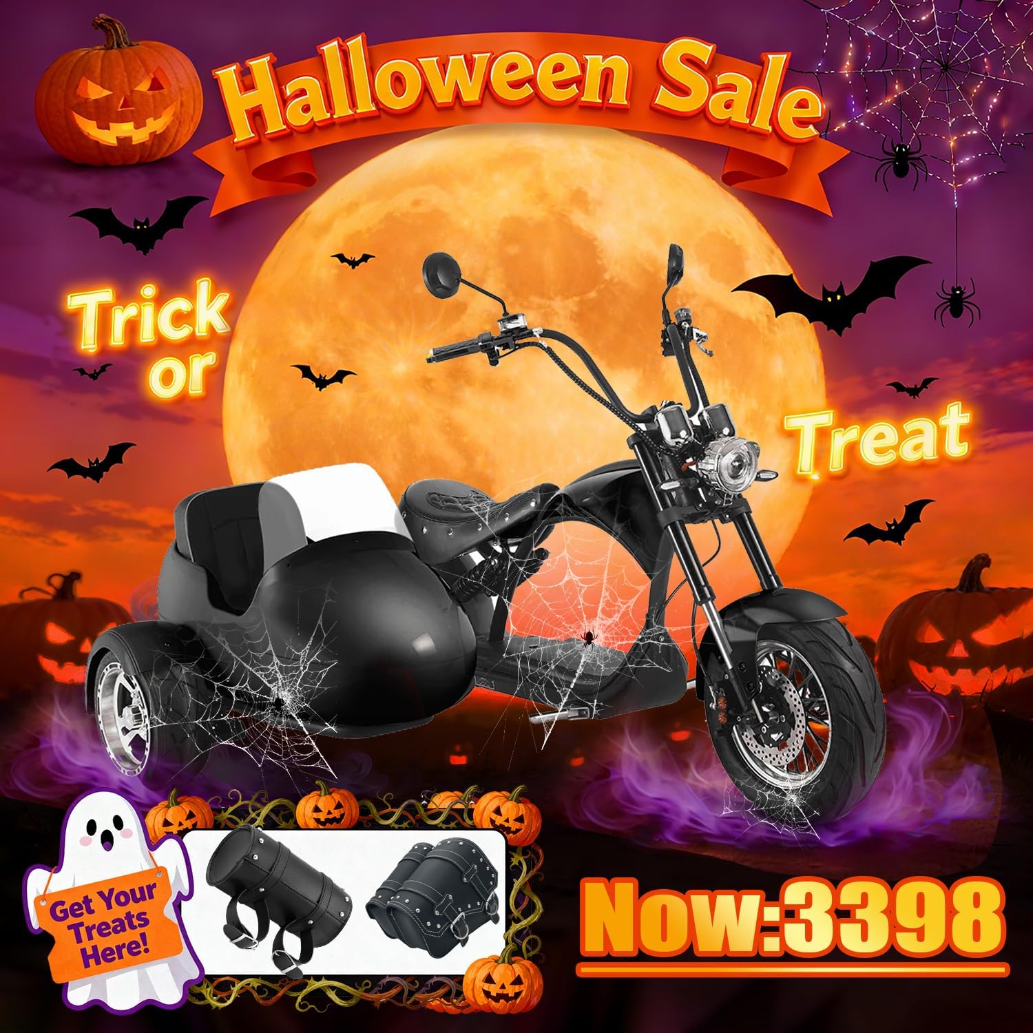 eAhora 2000W M1P Sidecar Electric Motorcycle for Adults,37mph 60V 30Ah Lithium Battery 40+ Miles Range, Full Suspension and Hydraulic Brakes Electric Mopeds