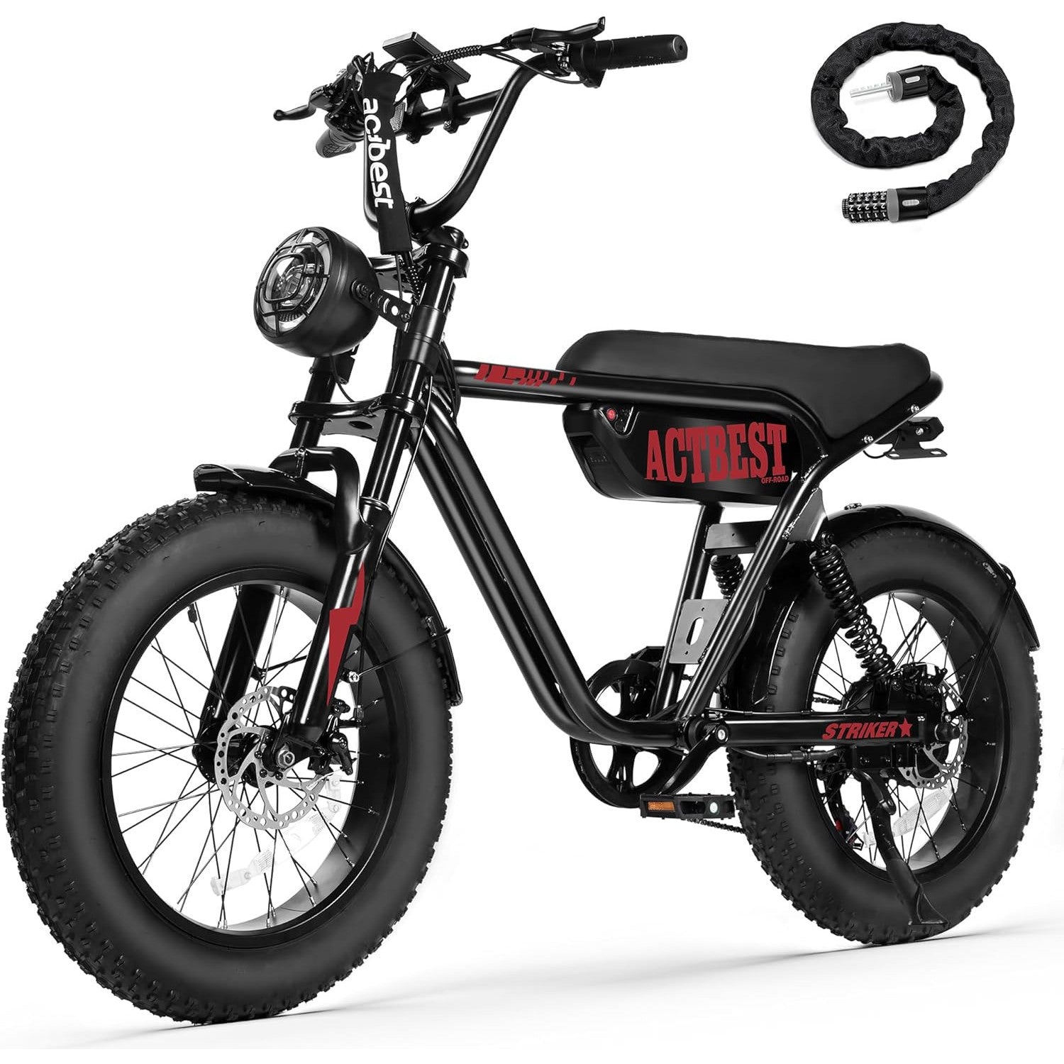ACTBEST Blaze 16"/20" Fat Tire Electric Bike for Adults/Teens, 1200W/1500W Peak Motor, 25MPH/28MPH & 55-75 Miles Long Range, UL2849 Certified, Full Suspension All-Terrain eBike for Mountain,Snow,Sand