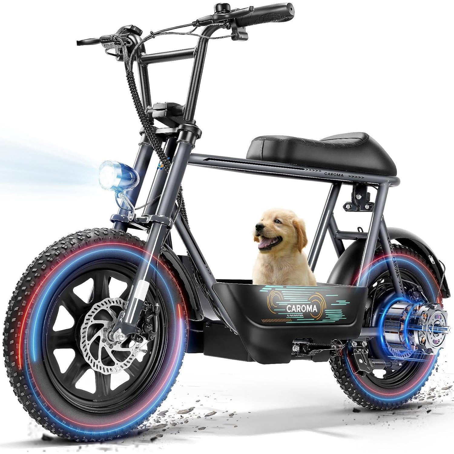 Caroma Peak 800W/1200W Electric Scooter with Seat,16 * 3" Fat Tire Ebike for All-Terrain,Max 25/30 Miles & 20MPH Electric Moped,Electric Motorcycle for Adults with Storage Basket for Cargo&Commuting