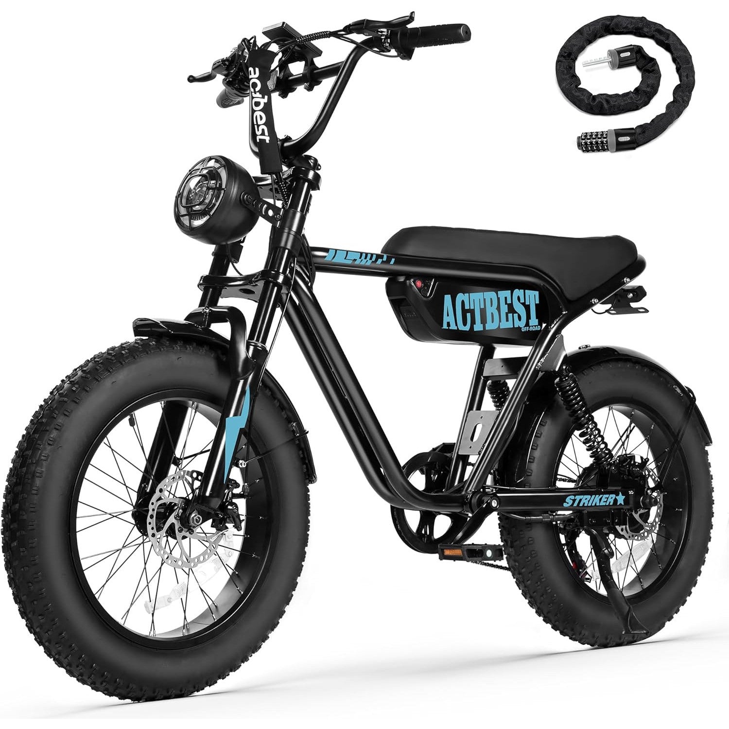 ACTBEST Blaze 16"/20" Fat Tire Electric Bike for Adults/Teens, 1200W/1500W Peak Motor, 25MPH/28MPH & 55-75 Miles Long Range, UL2849 Certified, Full Suspension All-Terrain eBike for Mountain,Snow,Sand