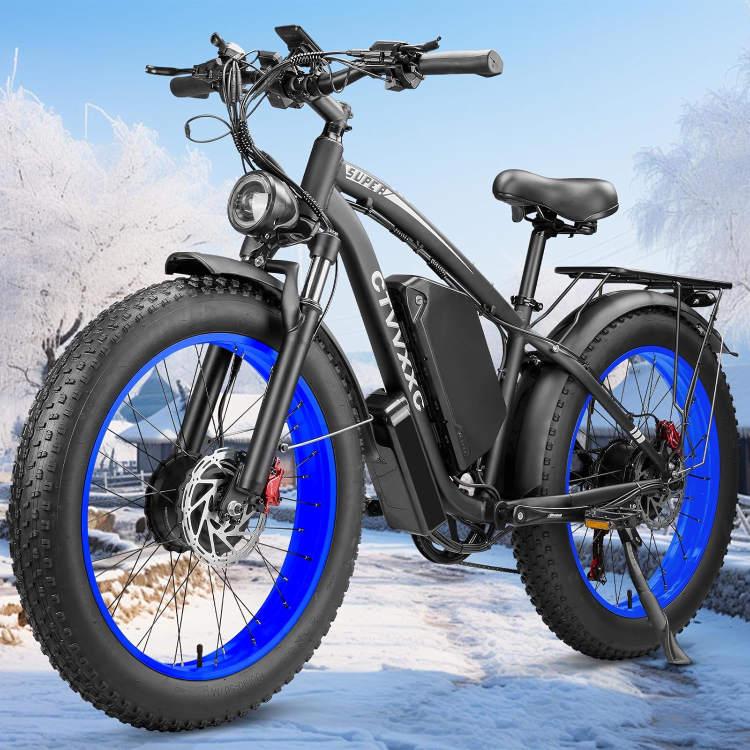 6000W Peak Dual Motor Ebike for Adults - 52V 34Ah Fast Electric Bike for Men Women 45 MPH,Up to 100 Miles,24" Fat Tire Lockable Suspension Electric Bicycle for Snow Off-Road Commuter Mountain E-Bike