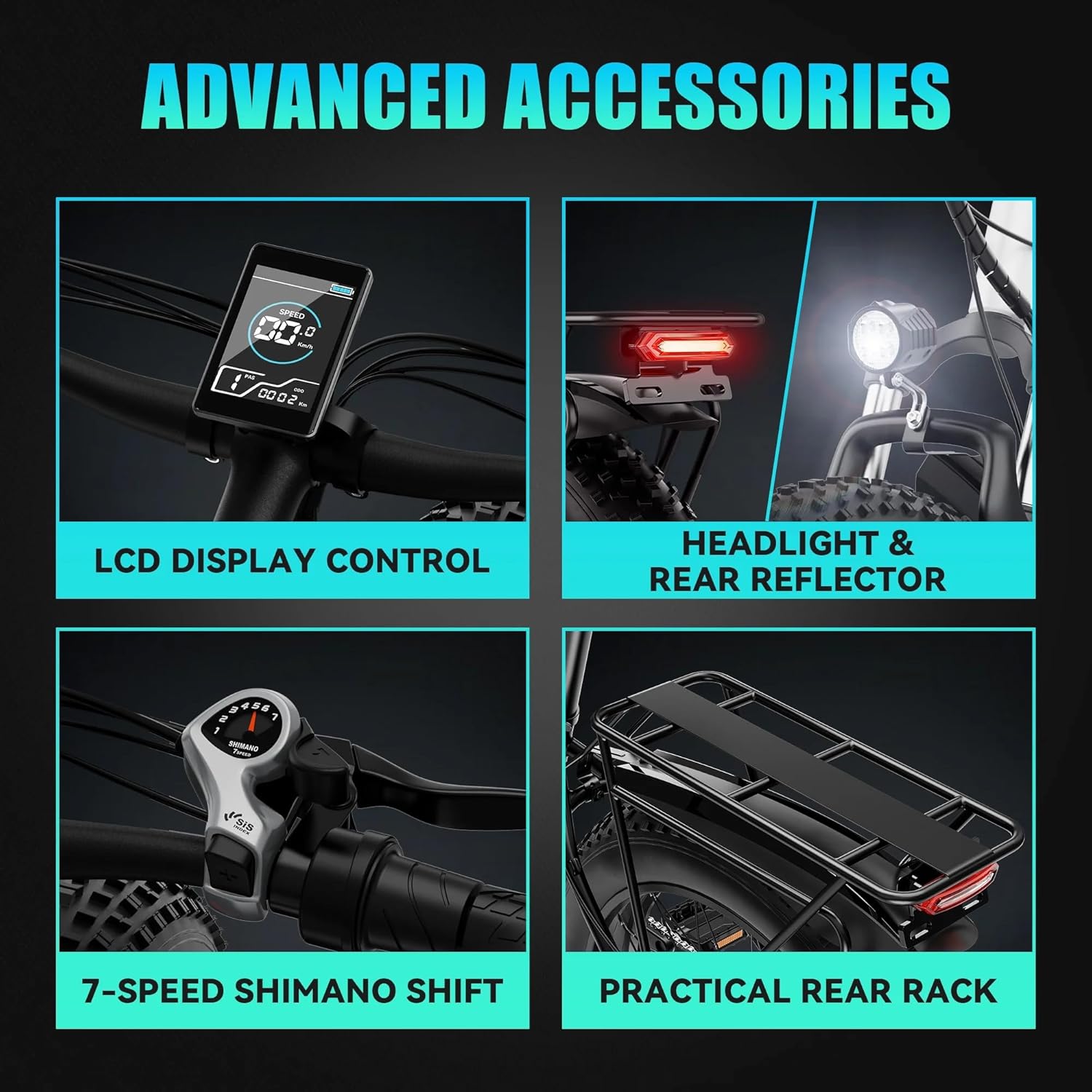 AMYET EB26 Electric Bike for Adults Peak 1500W Electric Bicycle 48V 15AH (720WH) Battery Electric Bike 26" Fat Tire Mountain 28mph 7 Speed Gears Ebike