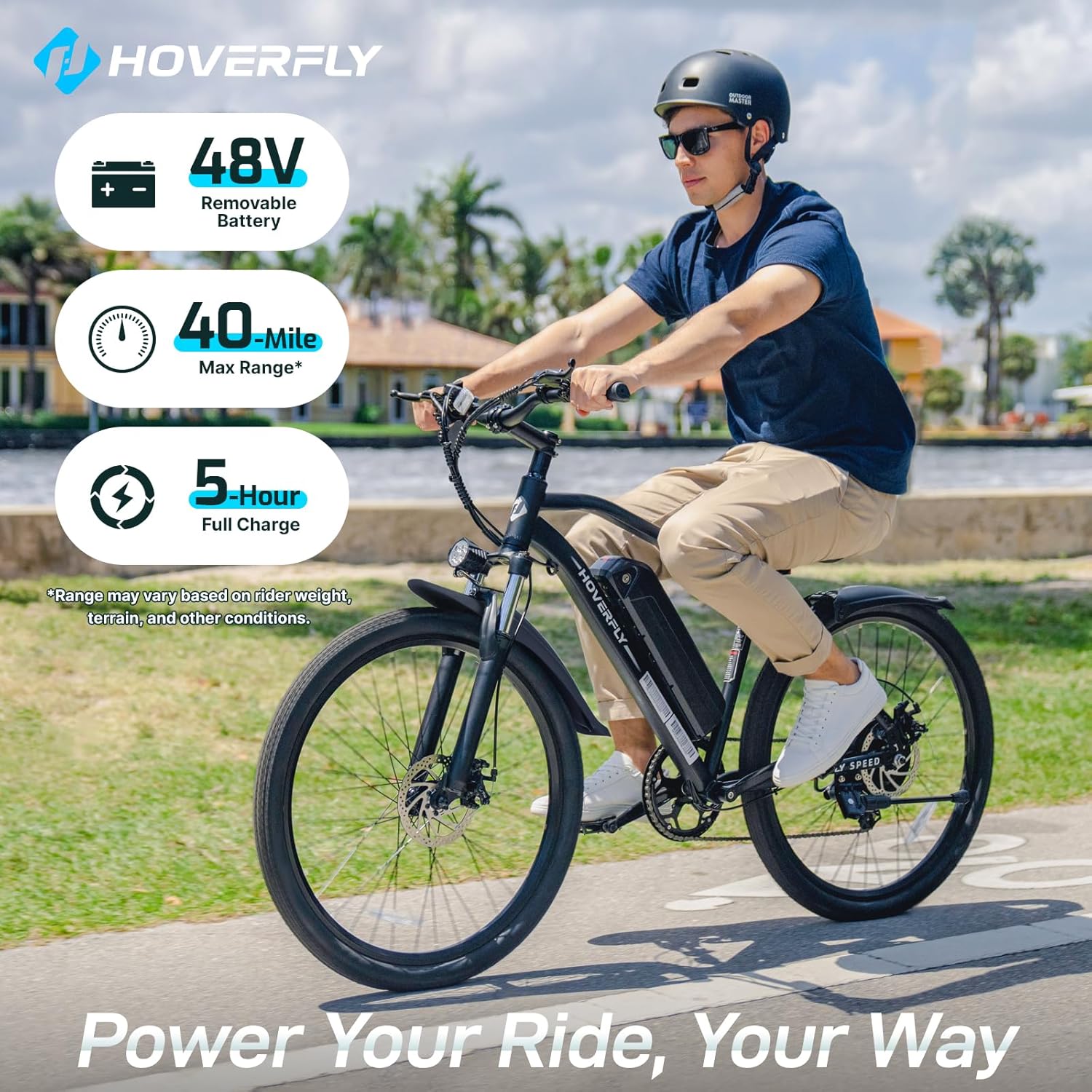 HOVERFLY OUREA 26" Electric Bike for Adults, 750W Peak Motor Mountain Ebike, 20MPH Up to 40 Miles, UL2849 Certified, 7-Speed, Removable Battery, Shock Absorber, Fat Tire Commuter E-Bike