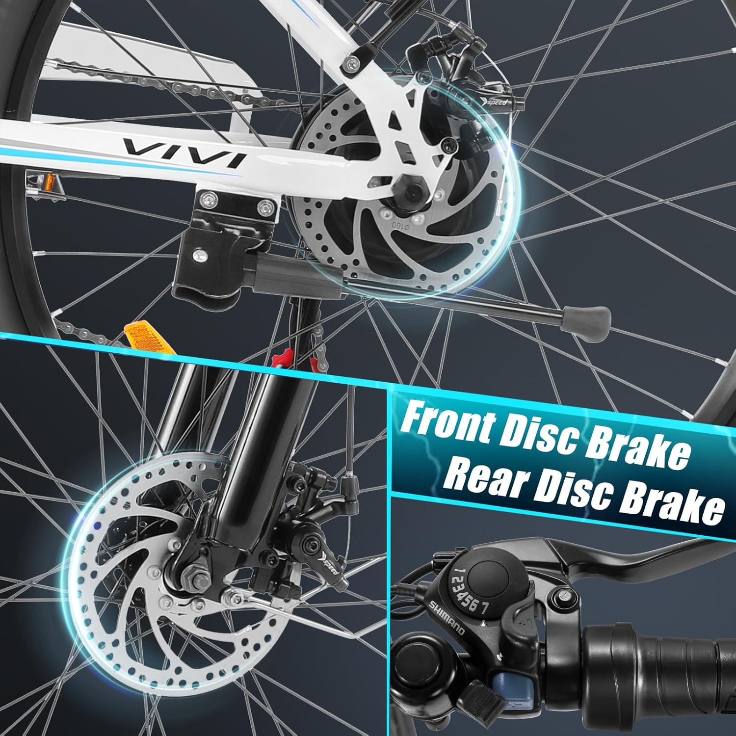 Vivi Electric Bike for Adults with 1000W Peak Motor, 26" Commuter Electric Bike, 22MPH Cruiser Ebikes with 48V Removable Battery, Up to 50 Miles, LCD-Display, 7 Speed, SGS Certified to UL2849