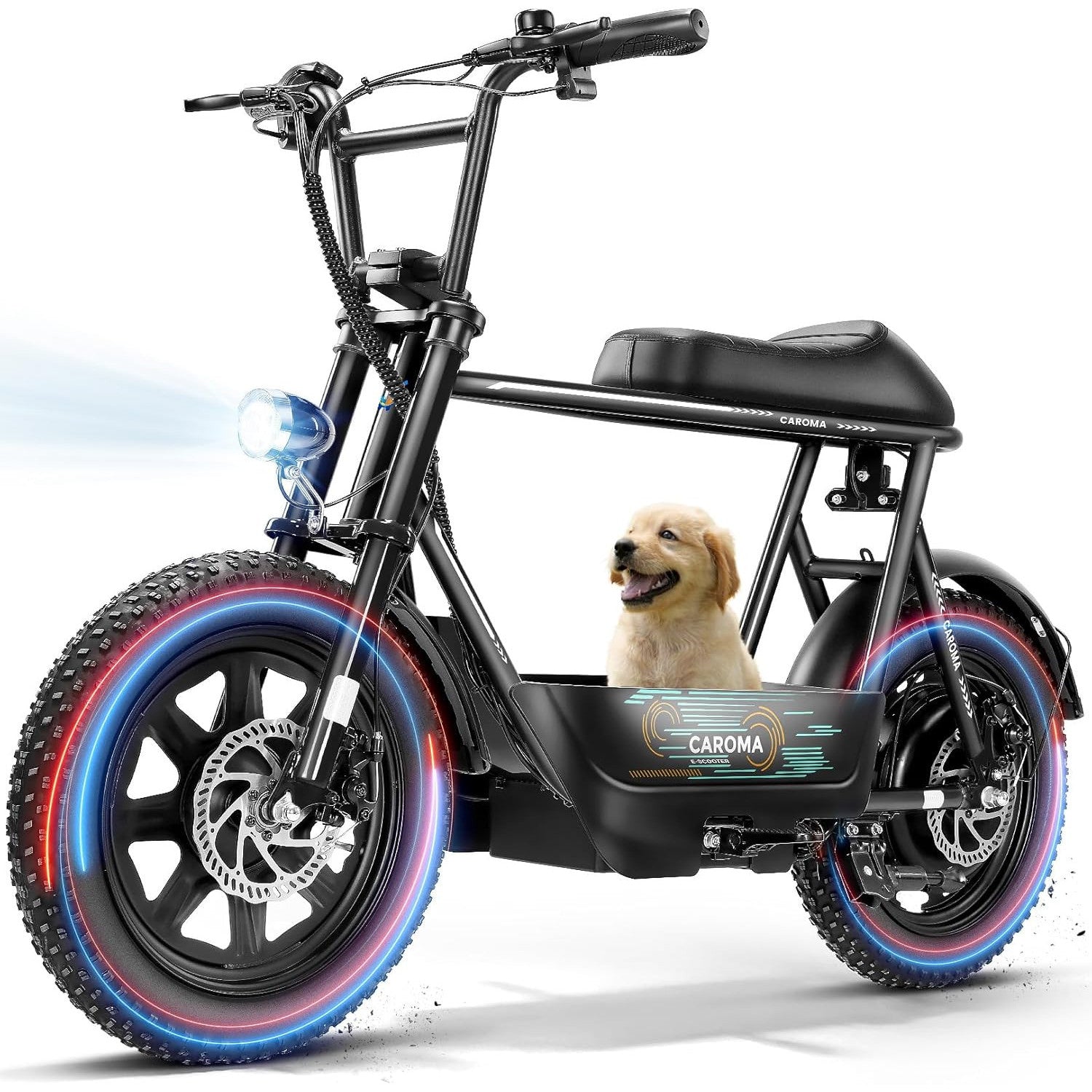 Caroma Peak 800W/1200W Electric Scooter with Seat,16 * 3" Fat Tire Ebike for All-Terrain,Max 25/30 Miles & 20MPH Electric Moped,Electric Motorcycle for Adults with Storage Basket for Cargo&Commuting