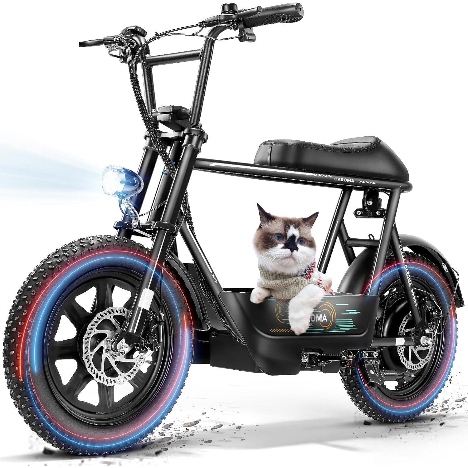 Caroma Peak 800W/1200W Electric Scooter with Seat,16 * 3" Fat Tire Ebike for All-Terrain,Max 25/30 Miles & 20MPH Electric Moped,Electric Motorcycle for Adults with Storage Basket for Cargo&Commuting