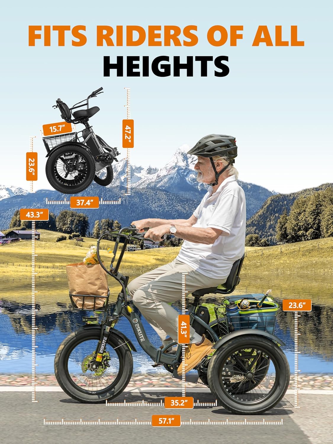 Adults Electric Trike Bike, 1200W Peak Motor & 499.2Wh Removable Battery,18x3.0 Fat Tire Foldable 3-Wheel E-Bike with Step-Thru Design, Up to 55 Miles, Gift for Parents