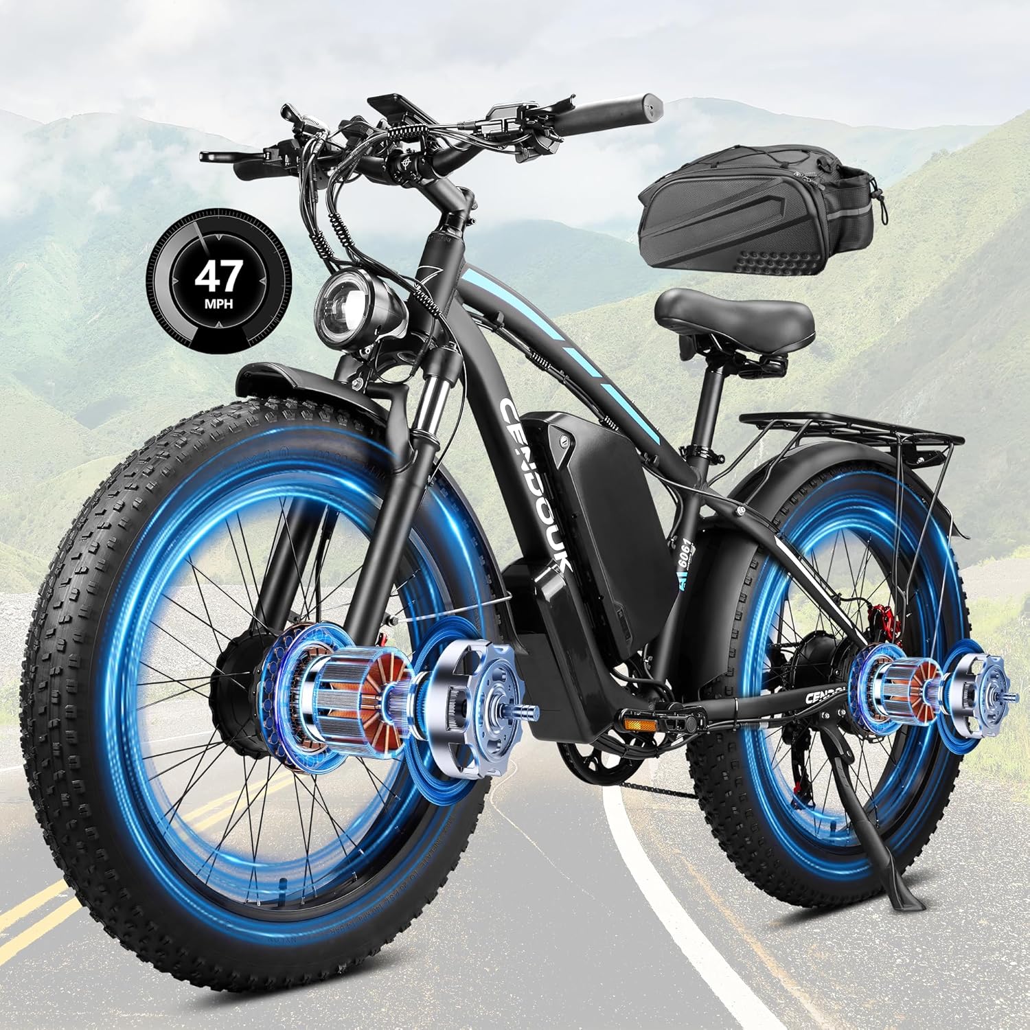 Dual Motor Ebike 6000W Peak for Adults - 58V 34AH Battery Fast 47MPH E-Bike 24 Inch Fat Tire Electric Bike LCD Display 105 Miles Range for All Terrain