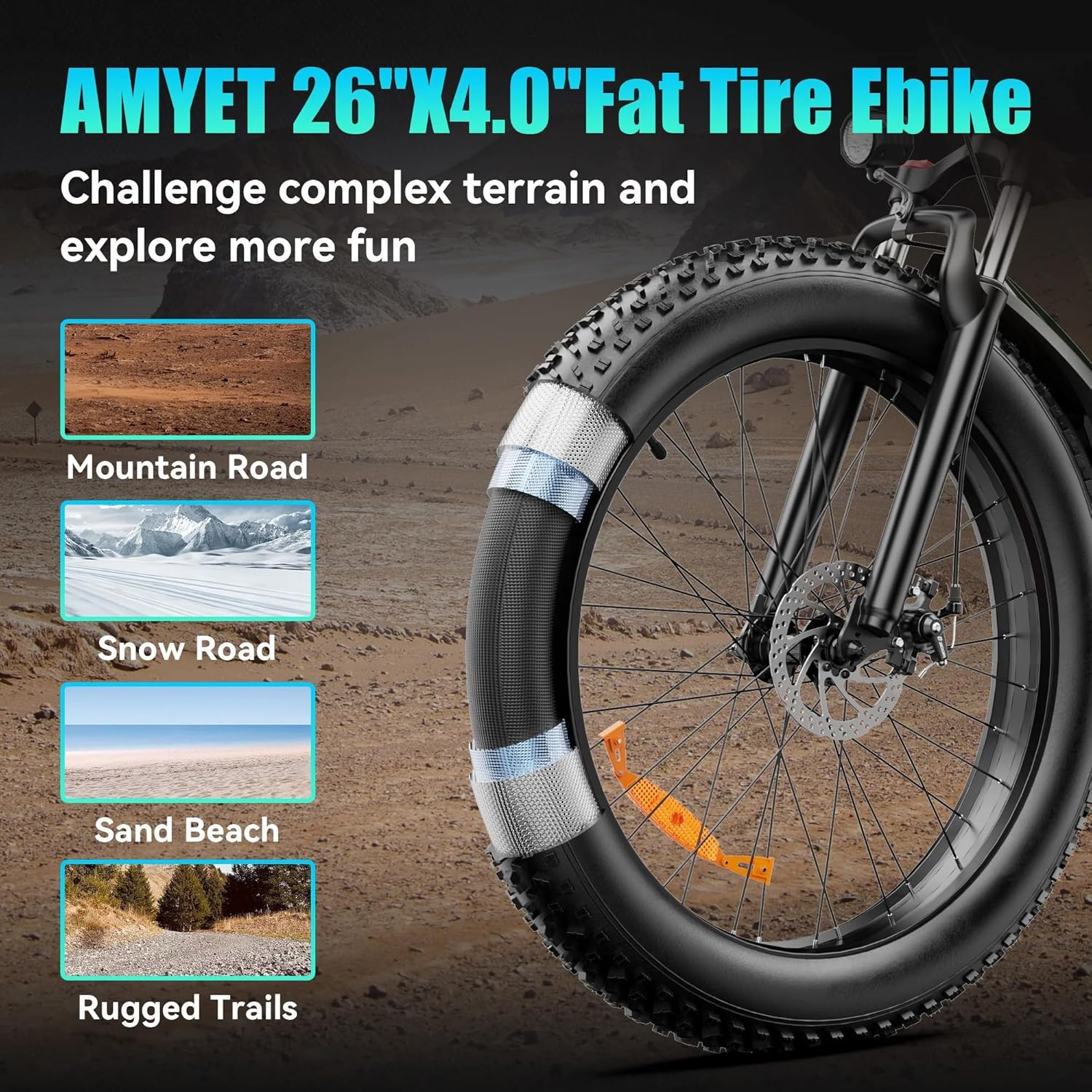 AMYET EB26 Electric Bike for Adults Peak 1500W Electric Bicycle 48V 15AH (720WH) Battery Electric Bike 26" Fat Tire Mountain 28mph 7 Speed Gears Ebike